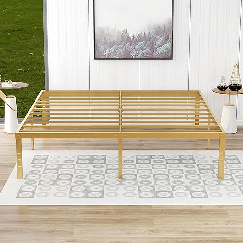 alazyhome Marco de cama de metal de 18 pulgadas, plataforma resistente, sin ruido, soporte de listones de acero, fácil montaje, sin ruido, no