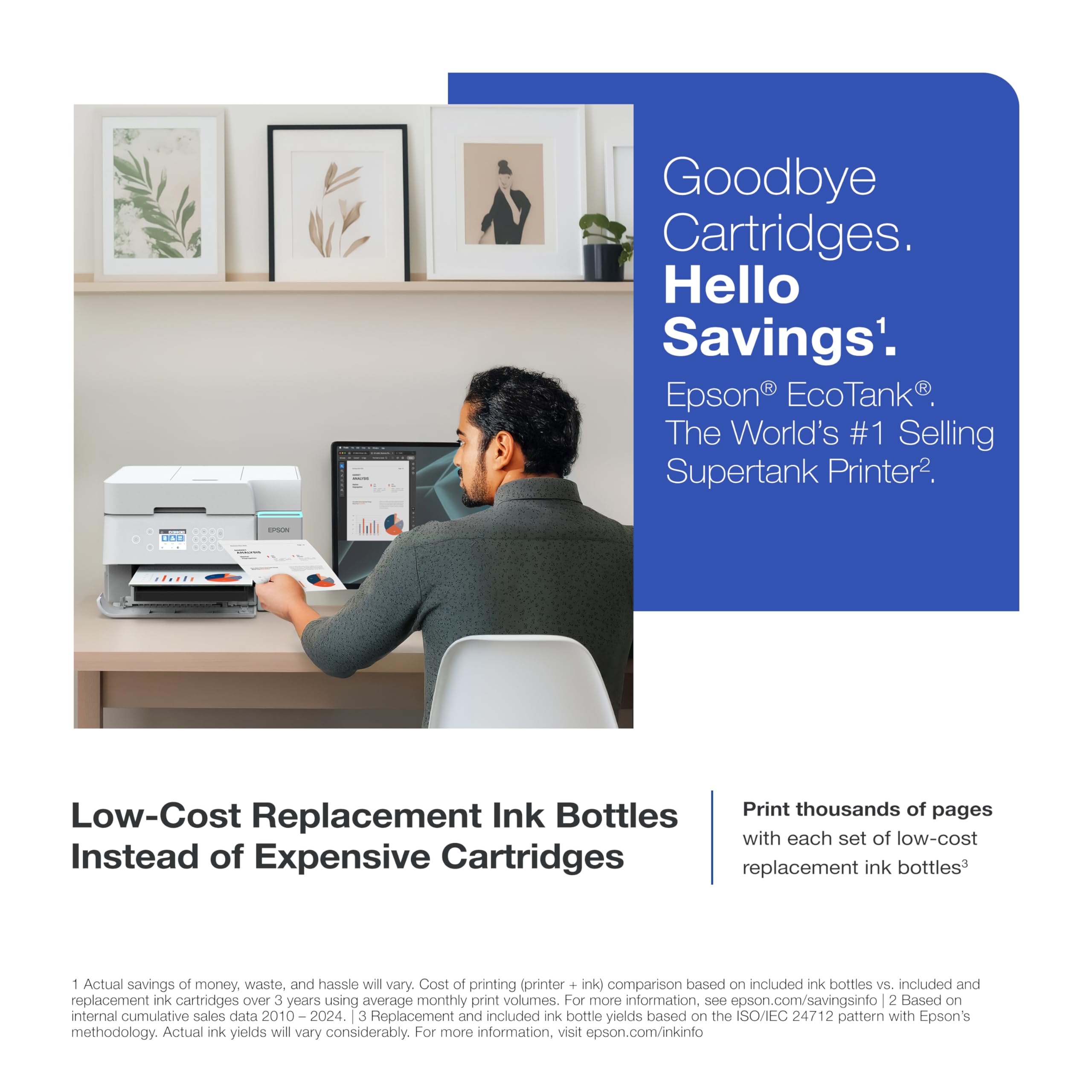 Epson EcoTank ET-3950 Wireless All-in-One Color Supertank Printer with up to 3 Years of Ink, Refillable Tanks, Perfect for Home Office, 18 PPM, 2.4" Color Screen, Auto Document Feeder – White