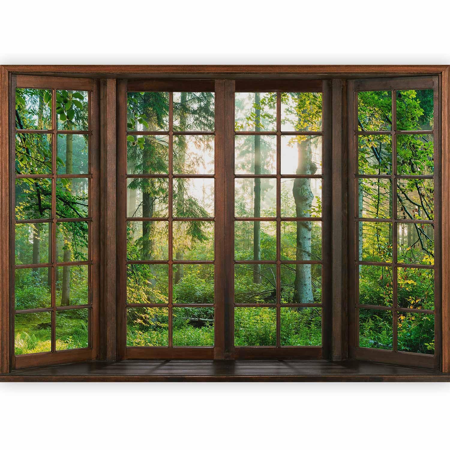 artgeist Wall Mural Window View 135x101 in - XXL Peel and Stick Self-Adhesive Wallpaper Removable Large Sticker Foil Wall Decor Print Picture Image Design Forest Landscape Tree Nature c-C-0432-a-a