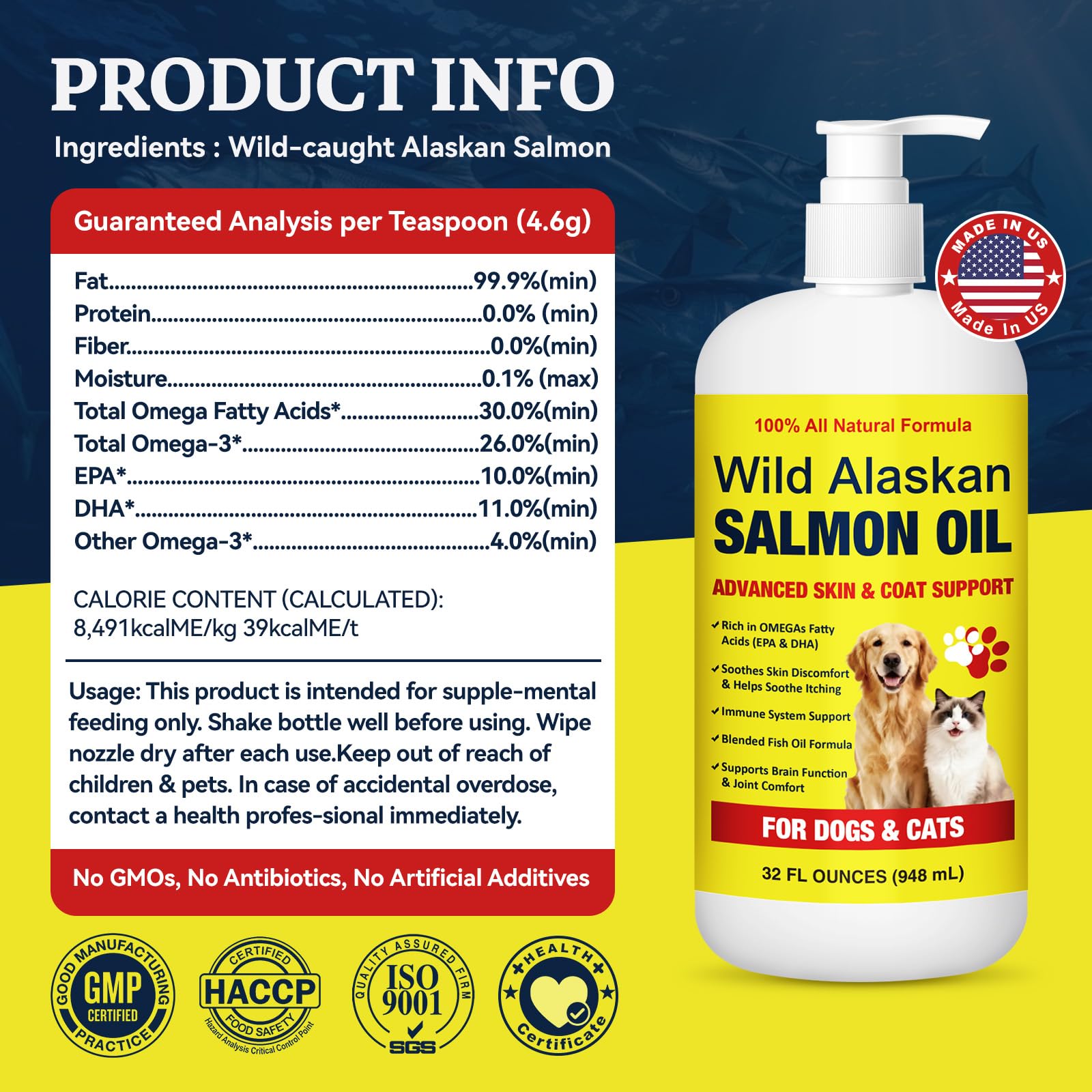 Wild Alaskan Salmon Oil for Dogs & Cats - 32oz Omega 3 Fish Oil with EPA DHA Fatty Acids, Skin & Coat Support, Itchy Relief, Immune & Joint Support, Liquid Food Topper for Heart & Brain Health — Amazon image 6