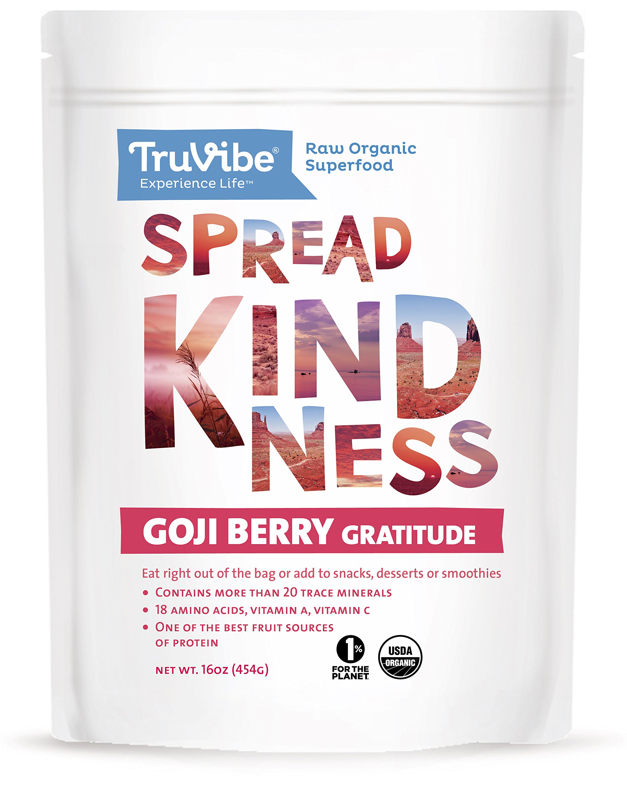 TruVibe - 100% Organic Raw Goji Berries, 1lb (16 Ounce) (1 lb)