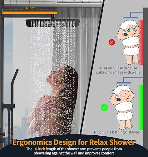 Miniatura 14 de SR SUN RISE Sistema de ducha negro mate de 12 pulgadas, latón de 12 pulgadas, mezclador de lluvia de lujo, conjunto combinado de ducha montado