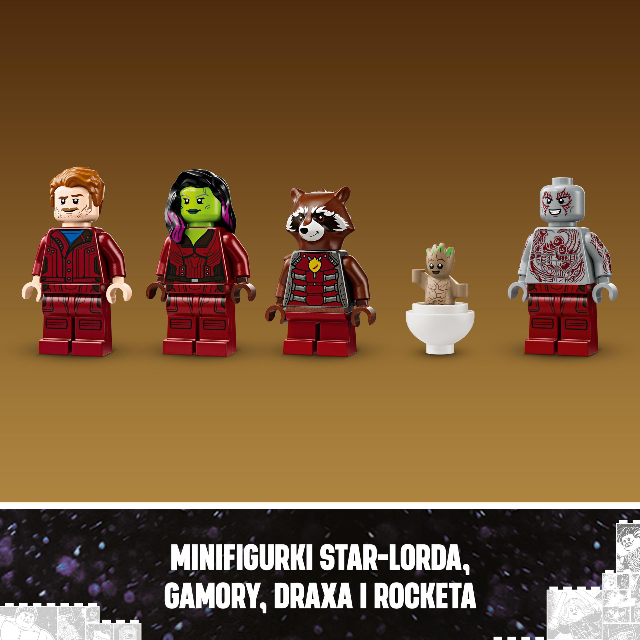 LEGO Marvel Strażnicy Galaktyki: Milano, Statek Kosmiczny, Zabawka Konstrukcyjna dla 12-latka, 4 Minifigurki Superbohaterów i Mały Groot, Pomysł na Prezent dla Nastolatka i Fana Avengersów, 76286