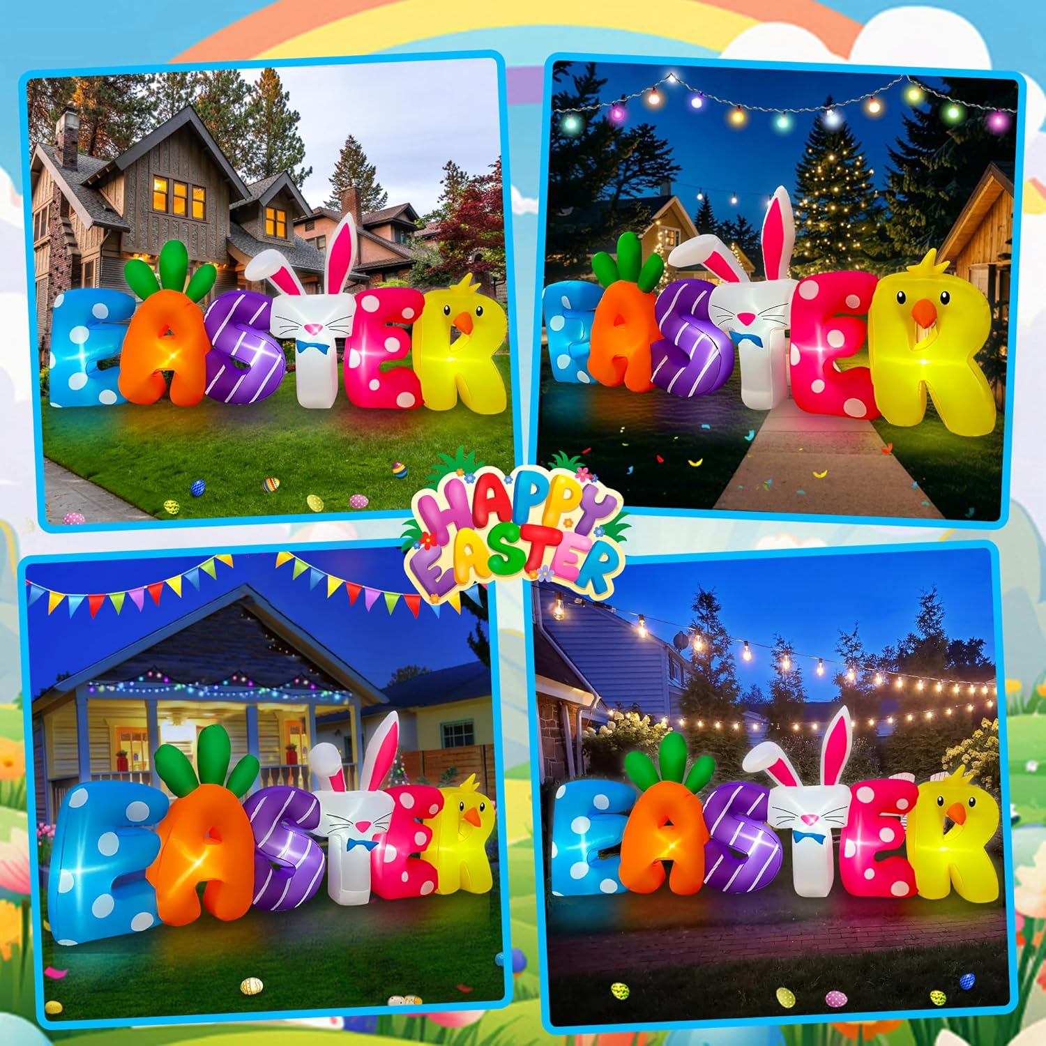 SEASONBLOW 8 FT Easter Inflatables Banner Outdoor Decorations LED Lighted Easter Blow Up for Yard Garden Lawn Indoors Outdoors Home Holiday