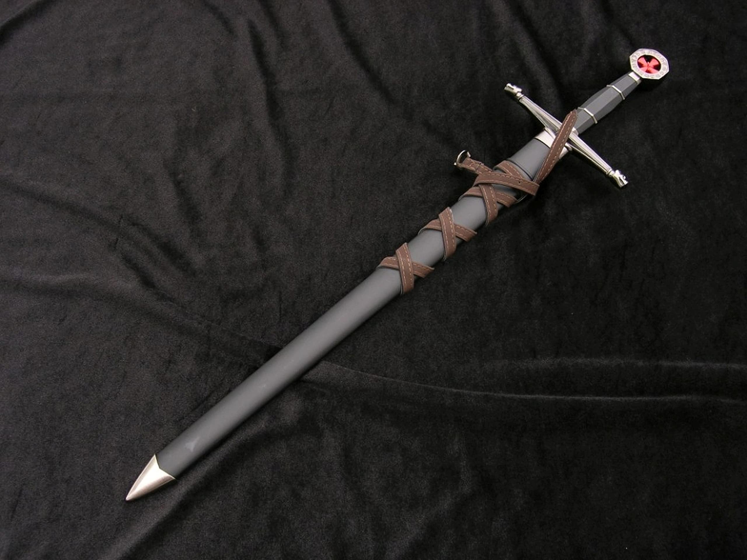 Kurzschwert - Langer Dolch Schwert echt Metall Templerschwert TX1063-230A mit Scheide und mit Gürtel Dekoratives für Mittelalter zur Rekonstruktion oder als Geschenk