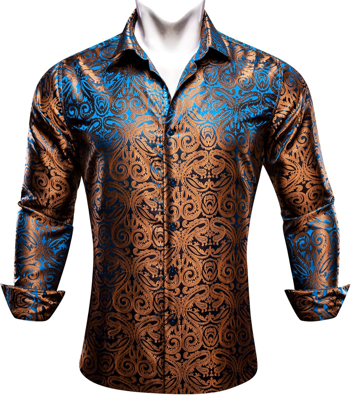 Barry.Wang Mens 70s Disco Dress Shirts Paisley Long Sleeve Designer Outfit Floral Top for Dance Party Casua - Image 2