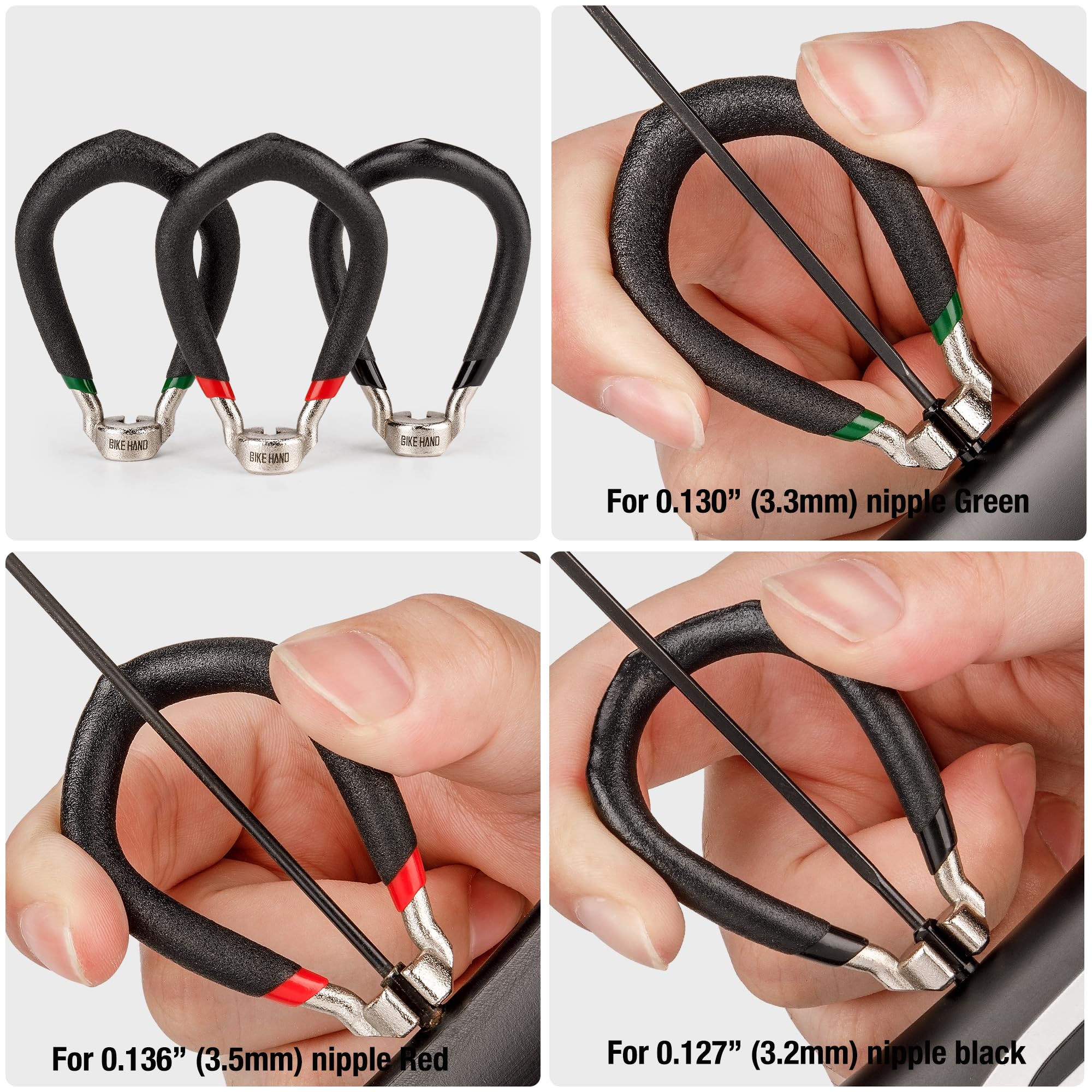 BIKE HAND Juego de llaves para radios de bicicleta, 3 tamaños, llaves para centrado y tensión de radios, herramienta para reparación de llantas MTB, bicicleta de carretera y BMX (YC-1AB-1/2/3)