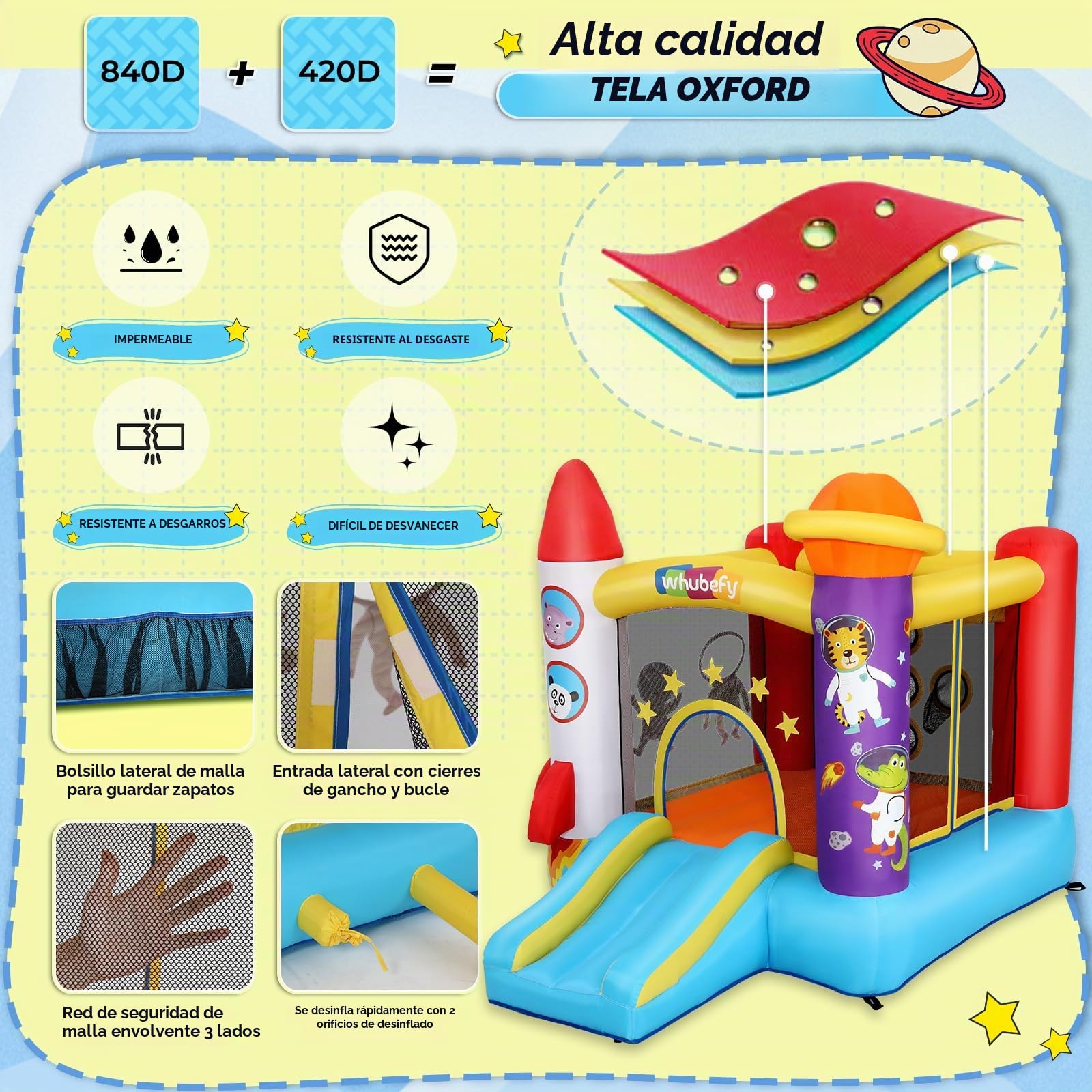 Castillo Hinchable para niños pequeños (2-8 años), Castillo Hinchable con soplador, área de Juego de astronautas y Zona de Tiro, Castillo Hinchable de Cohetes para Fiestas en Interiores y Exteriores