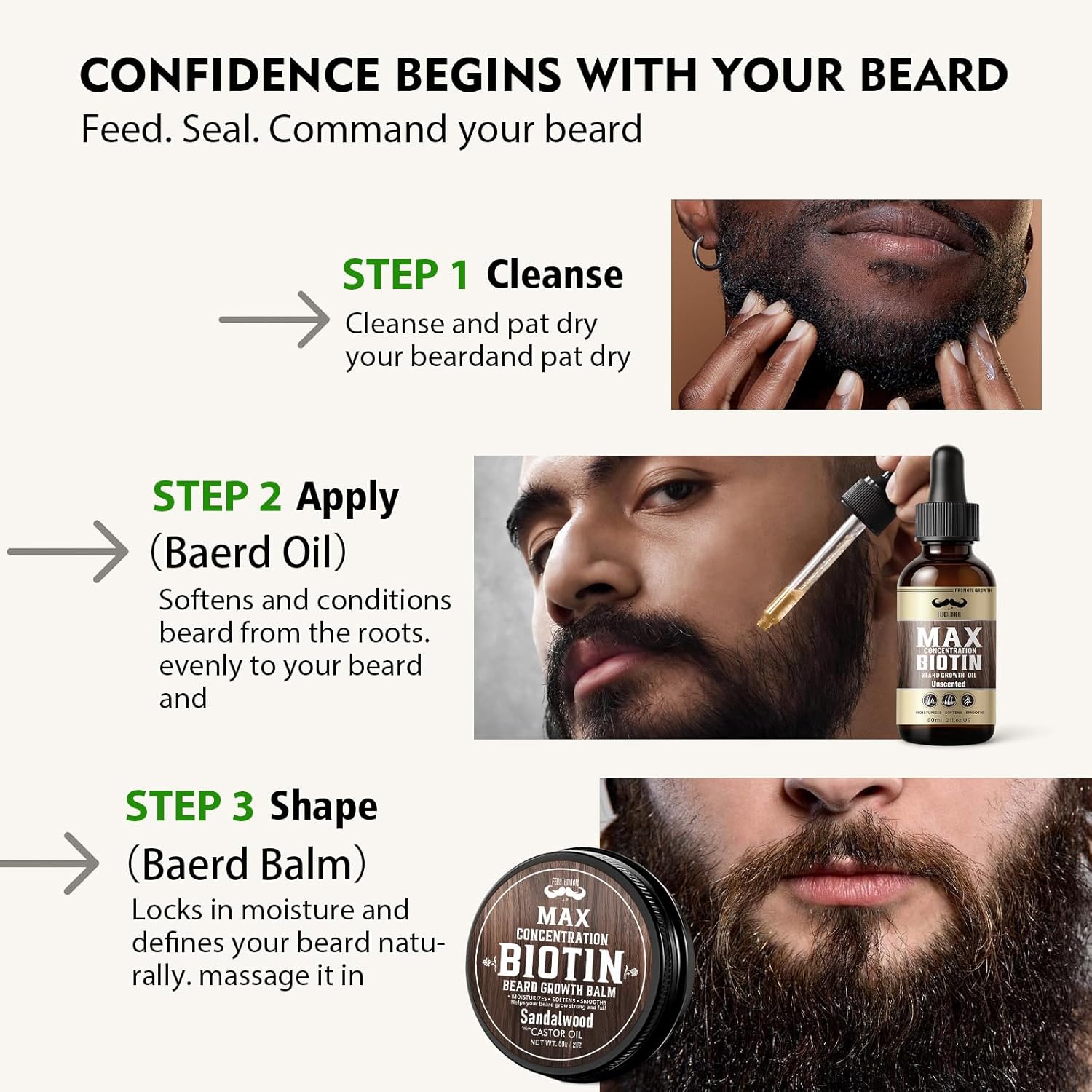 4X Concentration Biotin Beard Kit for Men – Unscented Oil & Sandalwood Balm Set (2 Pack) – Moisturizes, Softens & Promotes Growth – Premium Beard Grooming Gift for Father’s Day or Him - Image 7