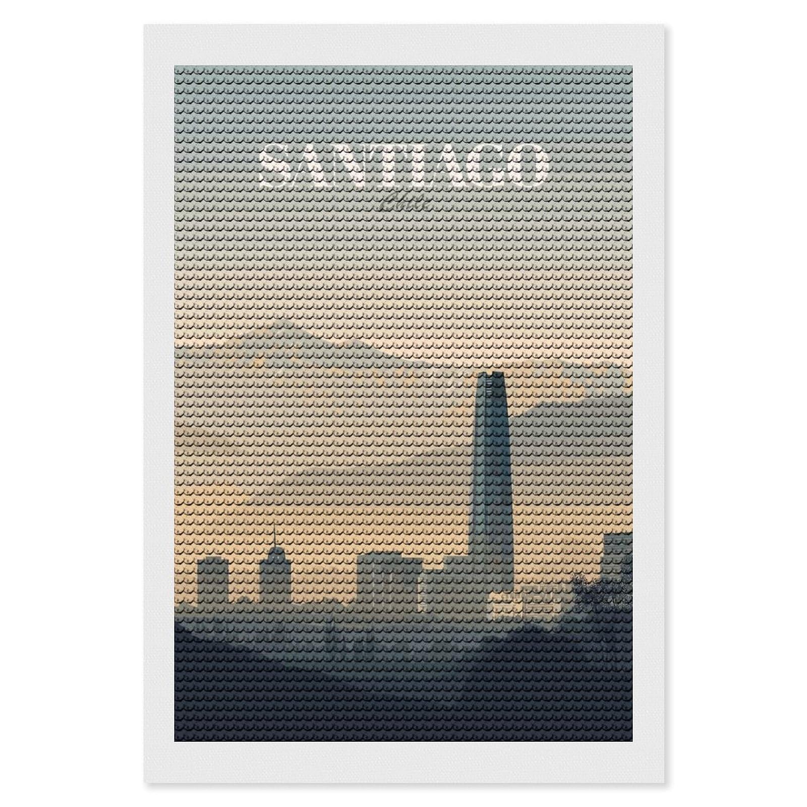 Junmoney Santiago Chile Cityscape Illustration(2) Diamond Painting Canvas Set 8"x12", Full Kit Included, Calming Craft to Unwind, Farmhouse Decor, Christmas Gift