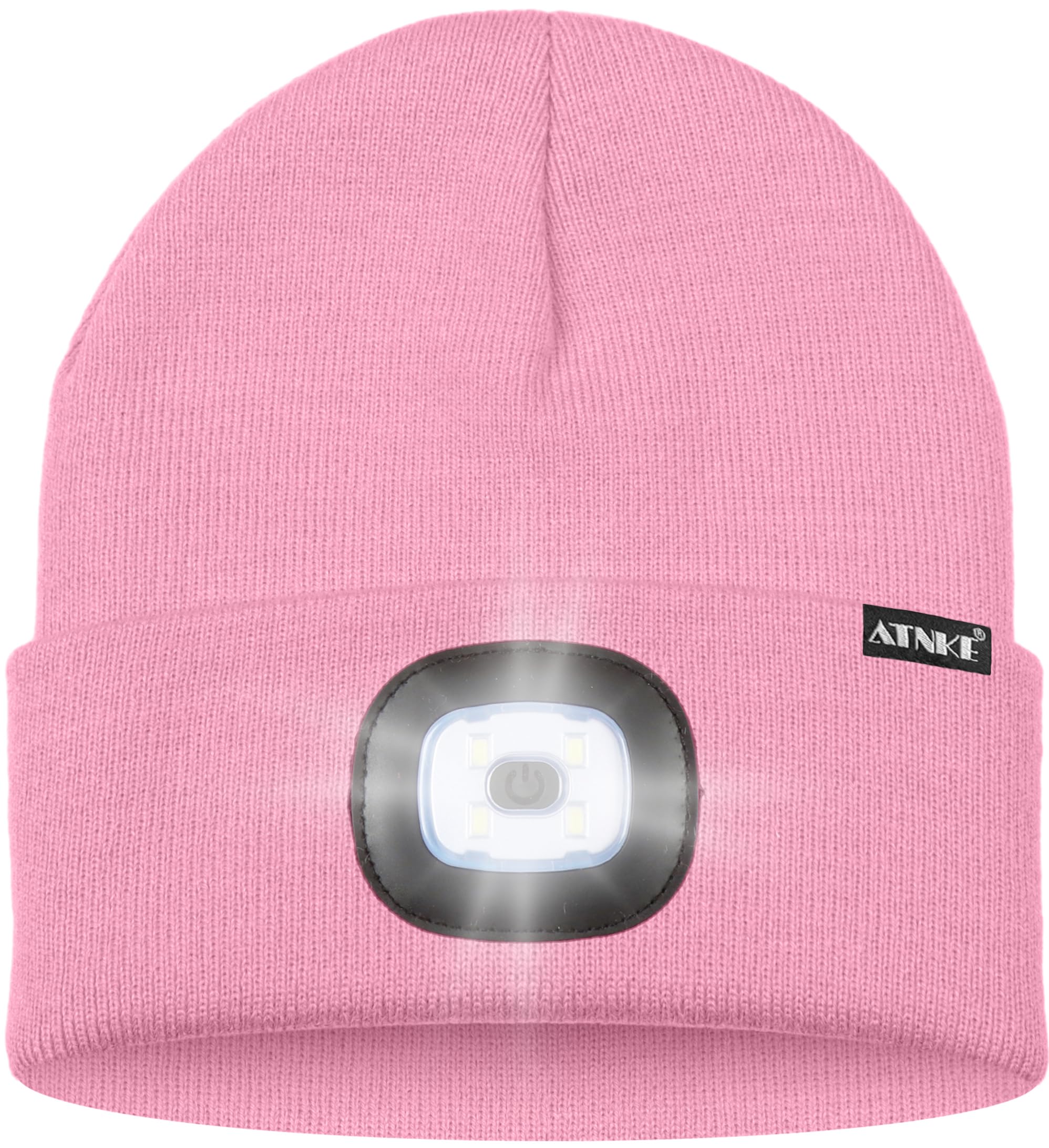 ATNKE LED Beanie with The Light, USB Type C Rechargeable 4 LED Running Headlamp Bright Caps Gifts for Men Dad and Women/#Pink