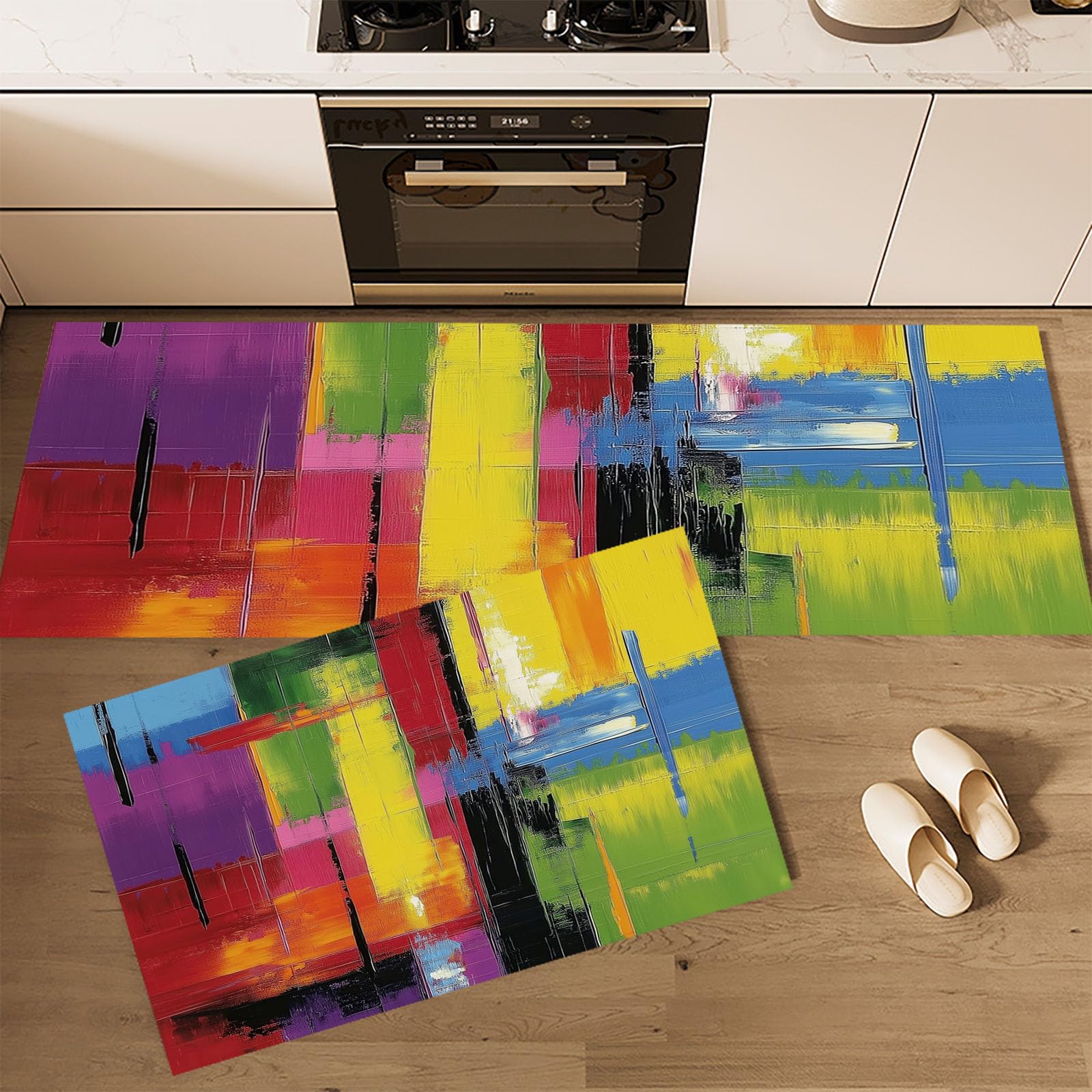 Tapis cuisine antidérapant lot de 2 lavable peinture abstraite 50x150