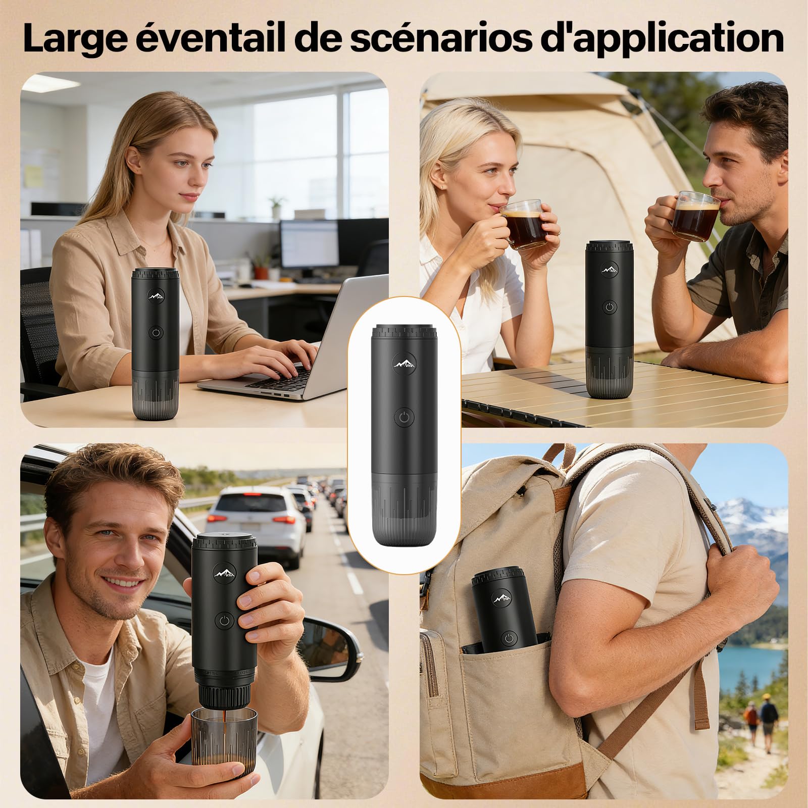 VHV Machine à Cafe Portable, Cafetière Portable 3 en 1 Compatible avec les Capsules Espresso et Poudre de Café, Rechargeable Pour Voyage, Camping, Voiture, Maison (Noir)