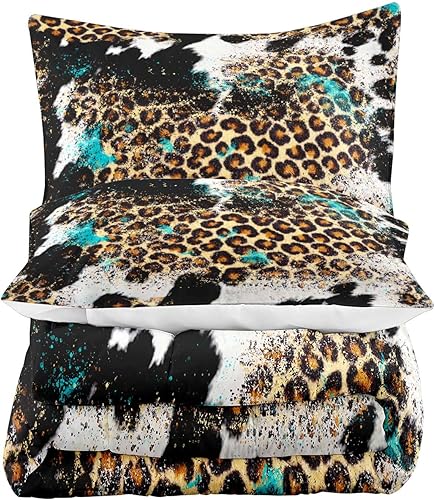 Miniatura 4 de LUVIVIHOME Juego de edredón de 3 piezas con estampado de vaca, tamaño King, juegos de ropa de cama de leopardo, safari africano abstracto, animales