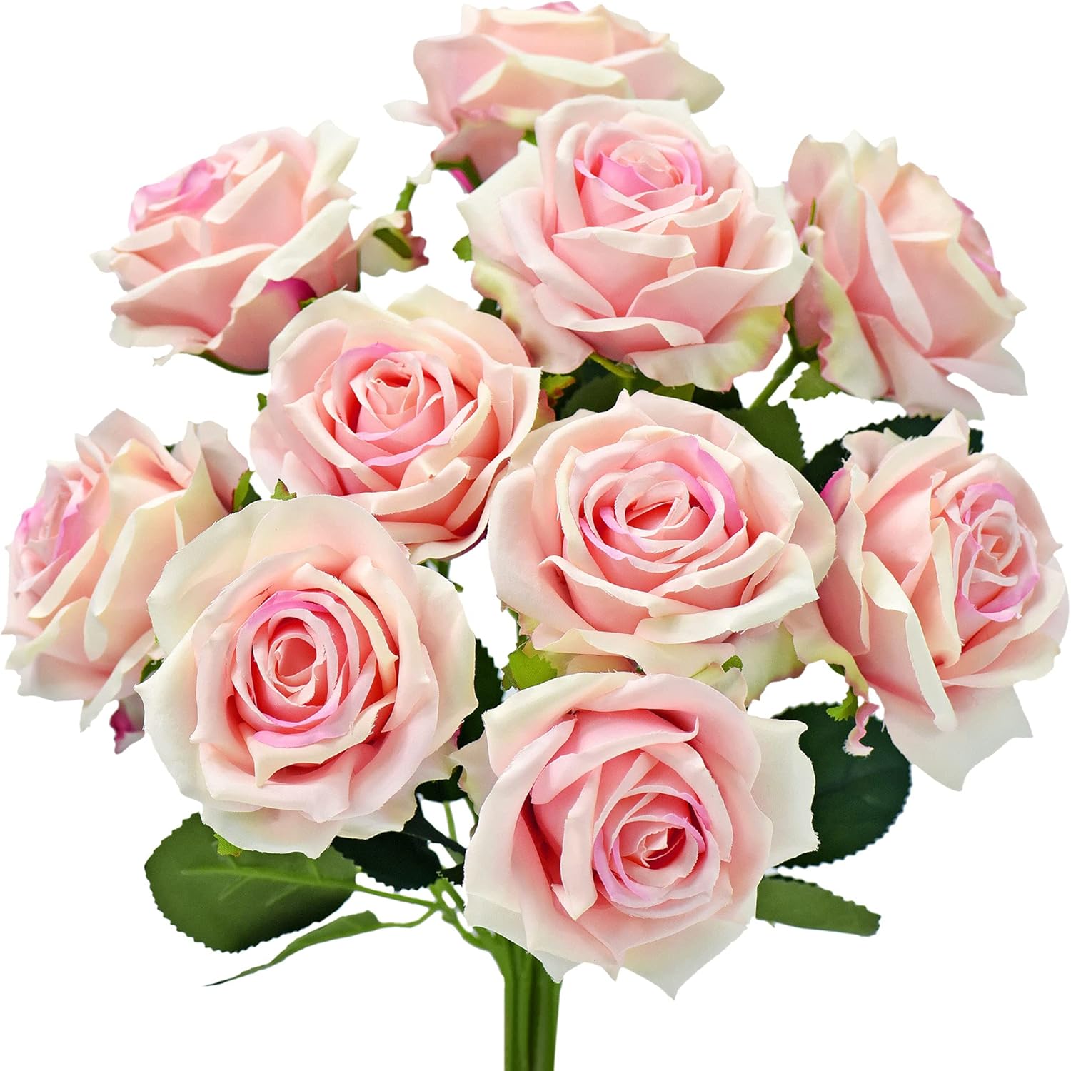 FiveSeasonStuff Artificial Flowers Silk Roses Bouquet, 1 Bundle Full Bloom Rose Stems (Romantic Pink)