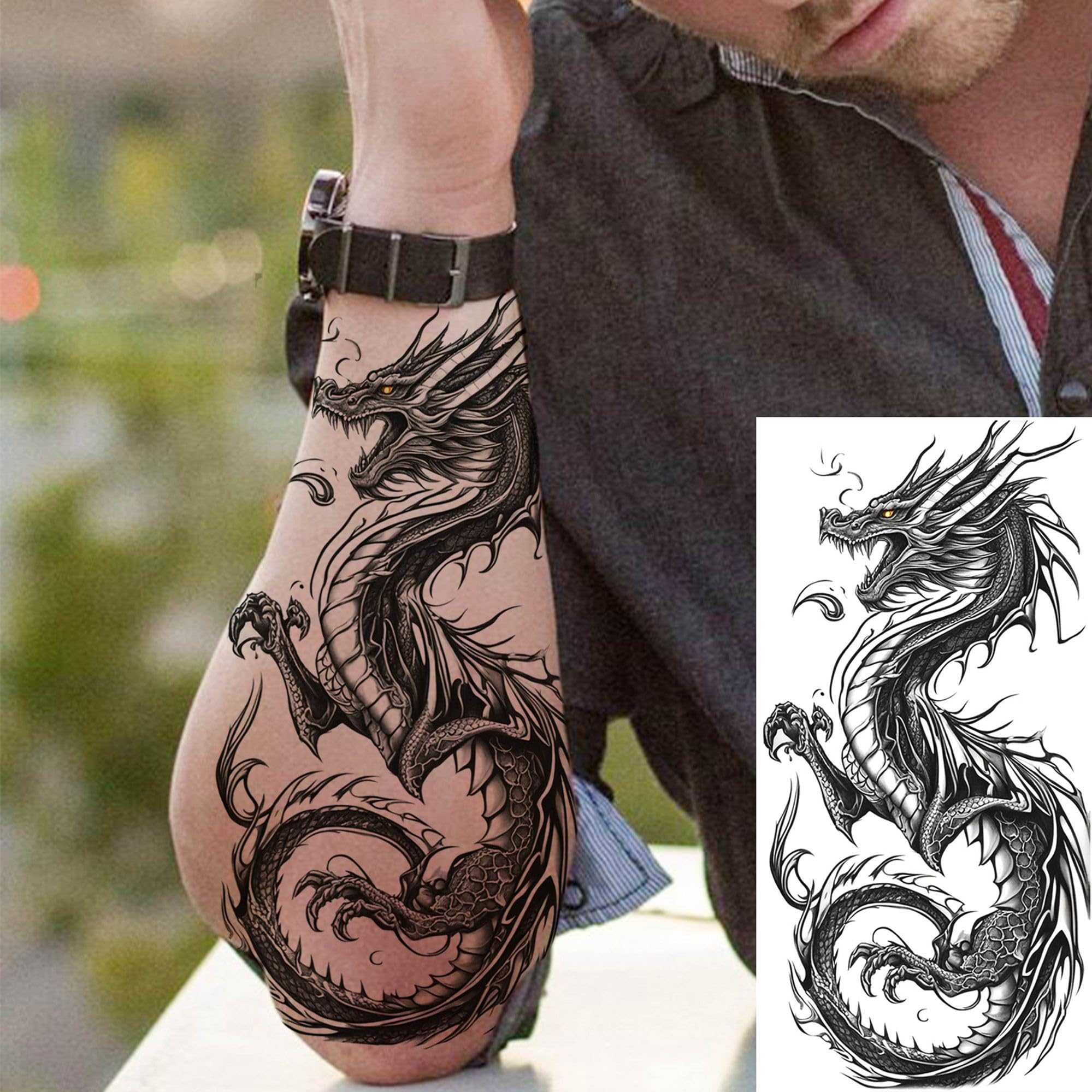 8 Sheets Dragon Temporary Tattoos for Men Women Adults Black Realistic Dragon Tattoo Sticker Half Arm Sleeve - Image 3