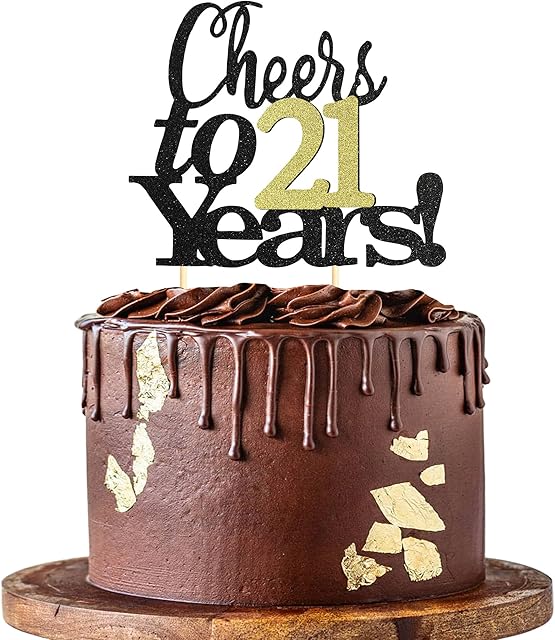 Sumerk Cheers to 21 Years Cake Toppers 21st Birthday Cake Topper Wedding Anniversary Party Decorations Supplies - 1 Pack