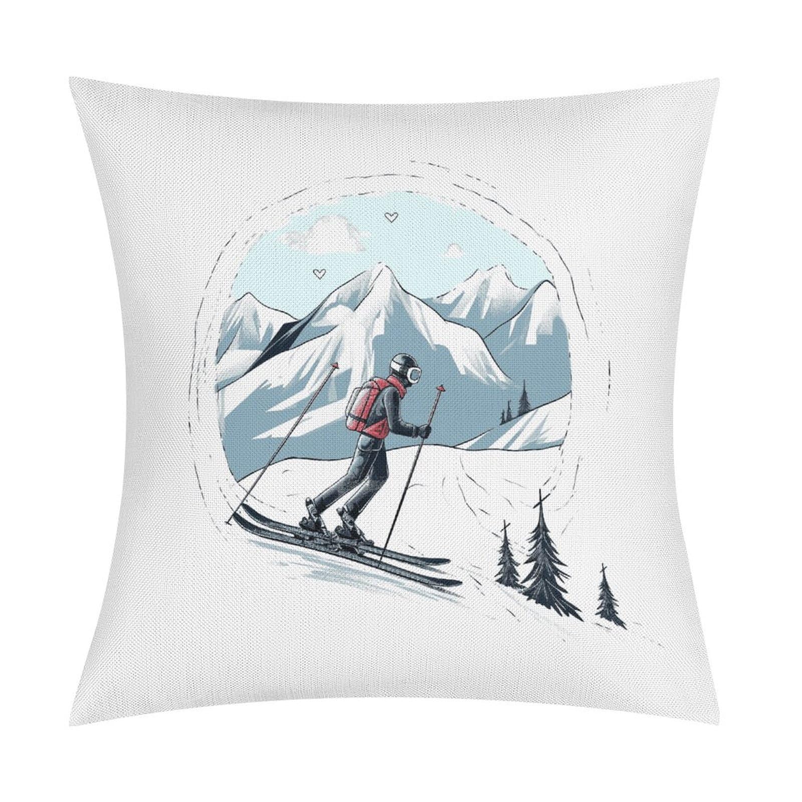 Adfgyerh Style Skiing Theme Pillow Covers Soft And Comfortable Invisible Zipper ，Home Decor 18X18 Inch Edging Technology，Throw Pillow Covers For Couch Sofa Bedroom Living Room.