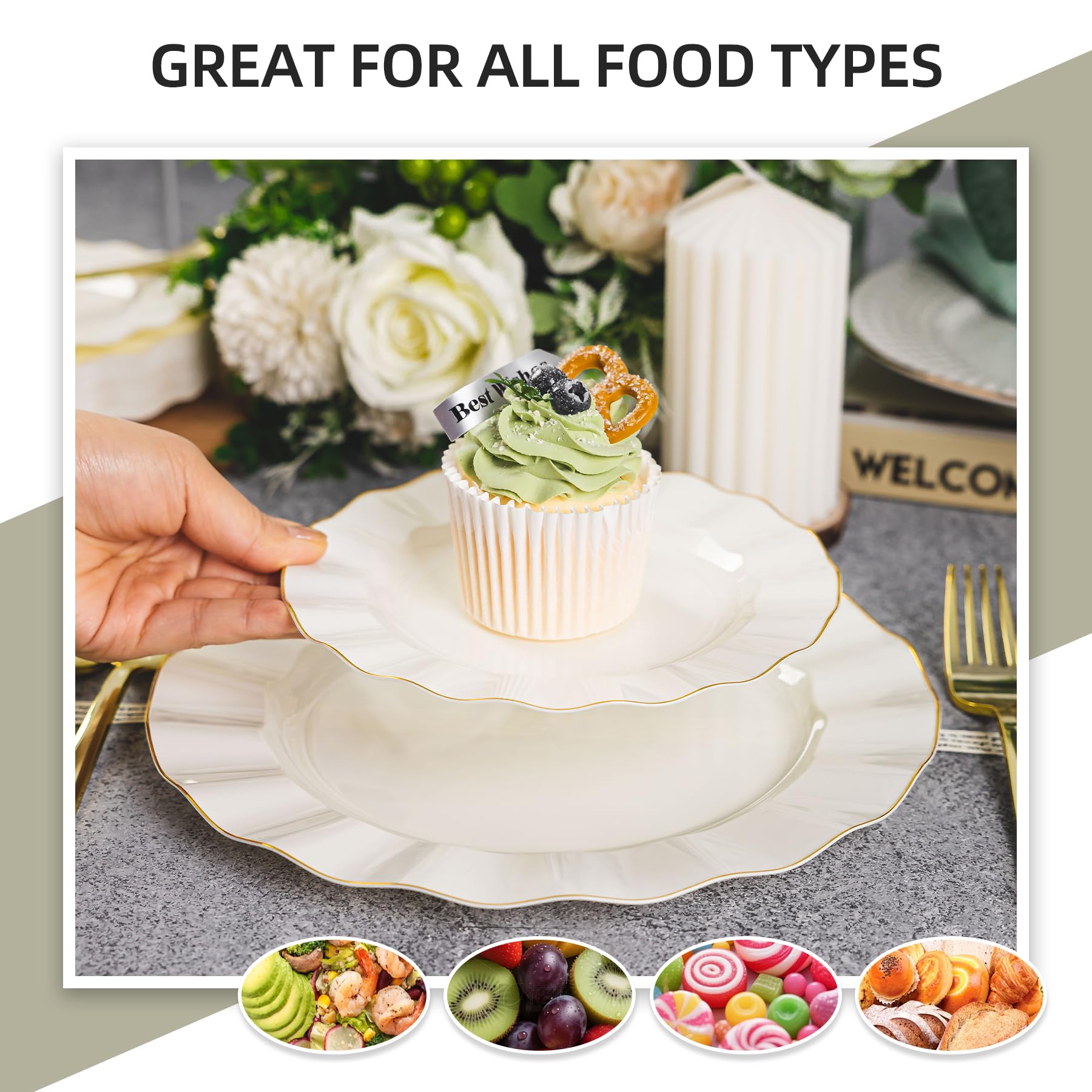 Ivory Plastic Plates Set - 125 Piece Wedding Plates -6 Ivory Plastic Plates Set - 125 Piece Wedding Plates -6