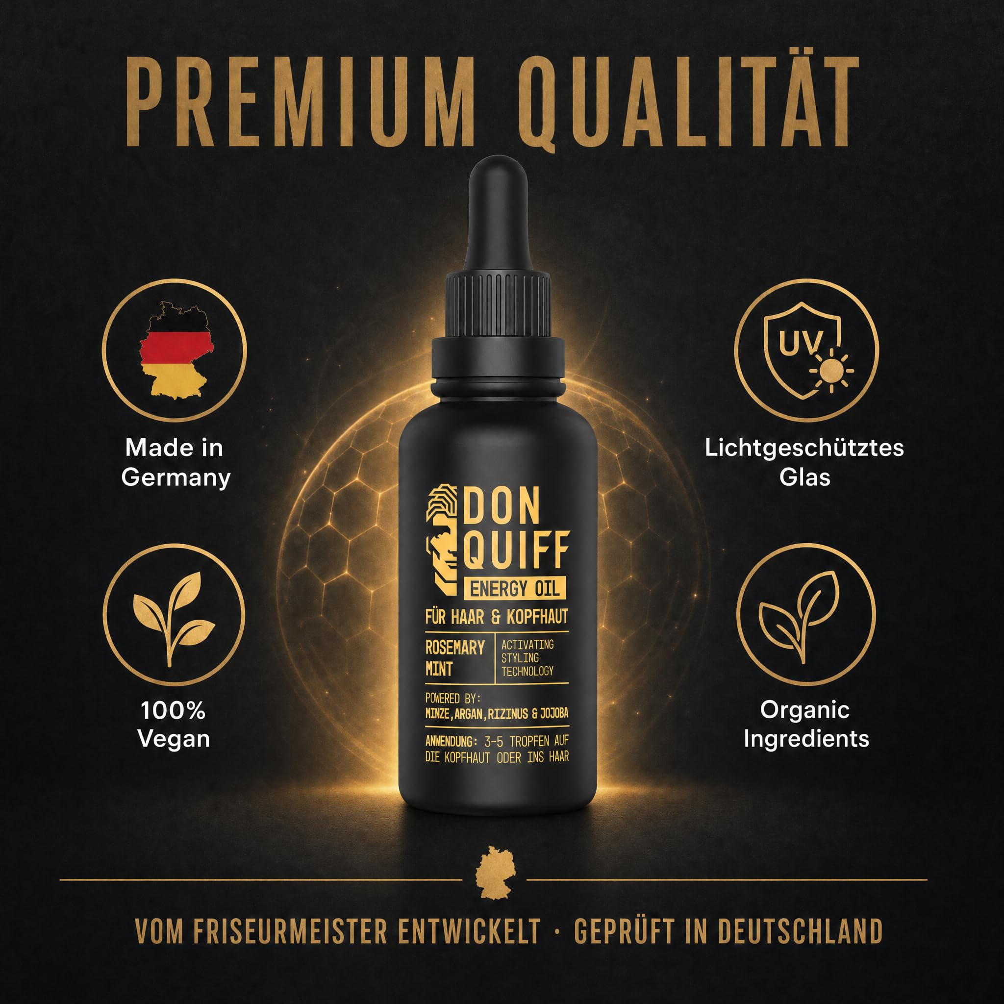 Don Quiff Energy Set – Energy Oil 50 ml + Energy Wax 80 ml – Kopfhautpflege für volleres Haar und Styling mit starkem Halt & mattem Finish – Rosmarinöl, Koffein & Biotin – Made in Germany