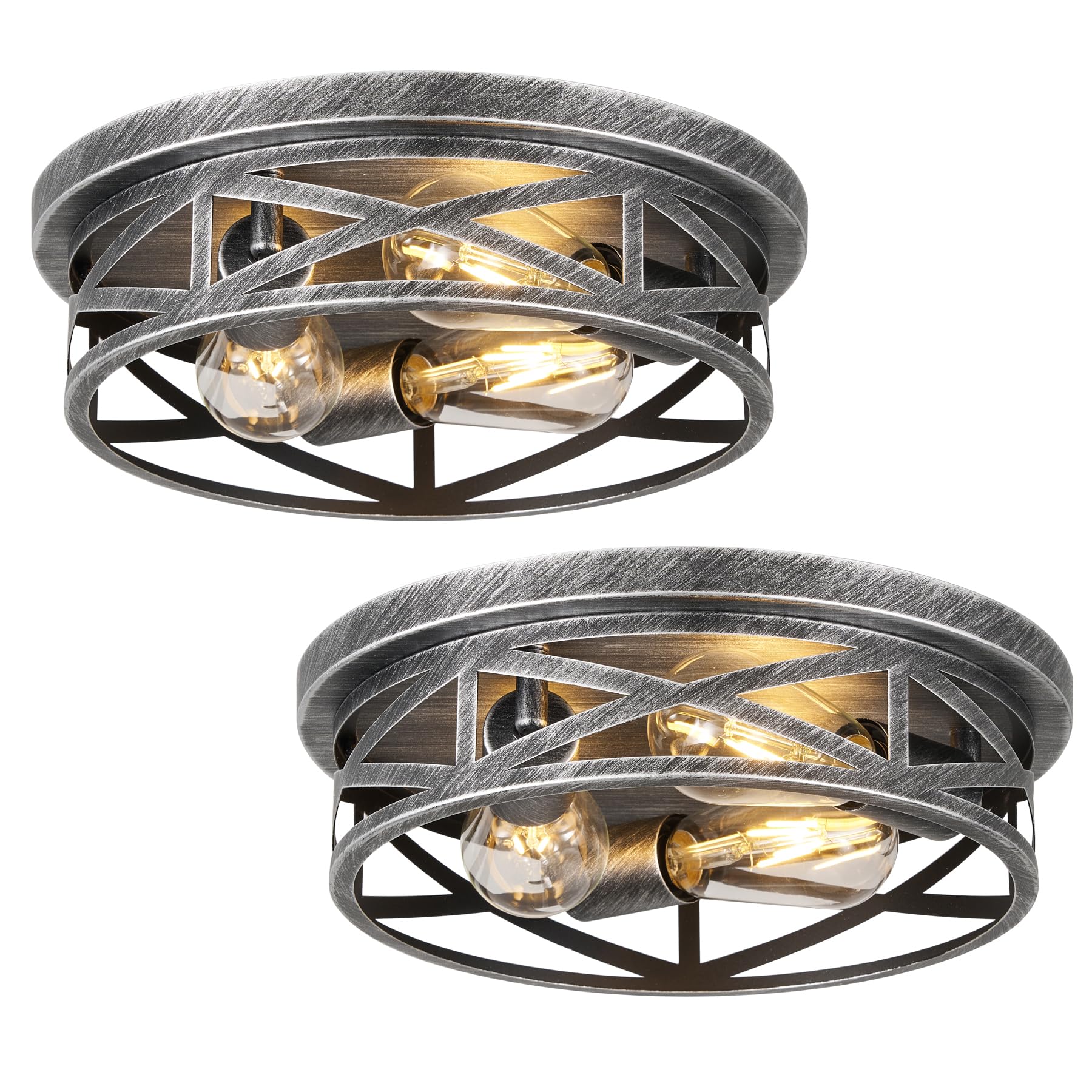 WYNEYET Close to Ceiling Light Fixtures, 3-Lights Cage Flush Mount Ceiling Light, Black and Silver Farmhouse Metal Semi Flush Mount Ceiling Light for