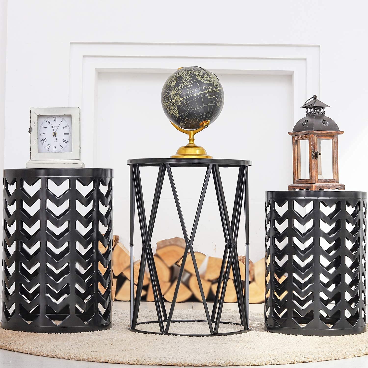 INDIAN DECOR. 50987 Multifunctional Nesting Round Metal Coffee End Tables, Set of 3 Modern Furniture Nightstands Decor Side Tables Plant Stand for Home Office Indoor Garden Outdoor- Pure Black 3