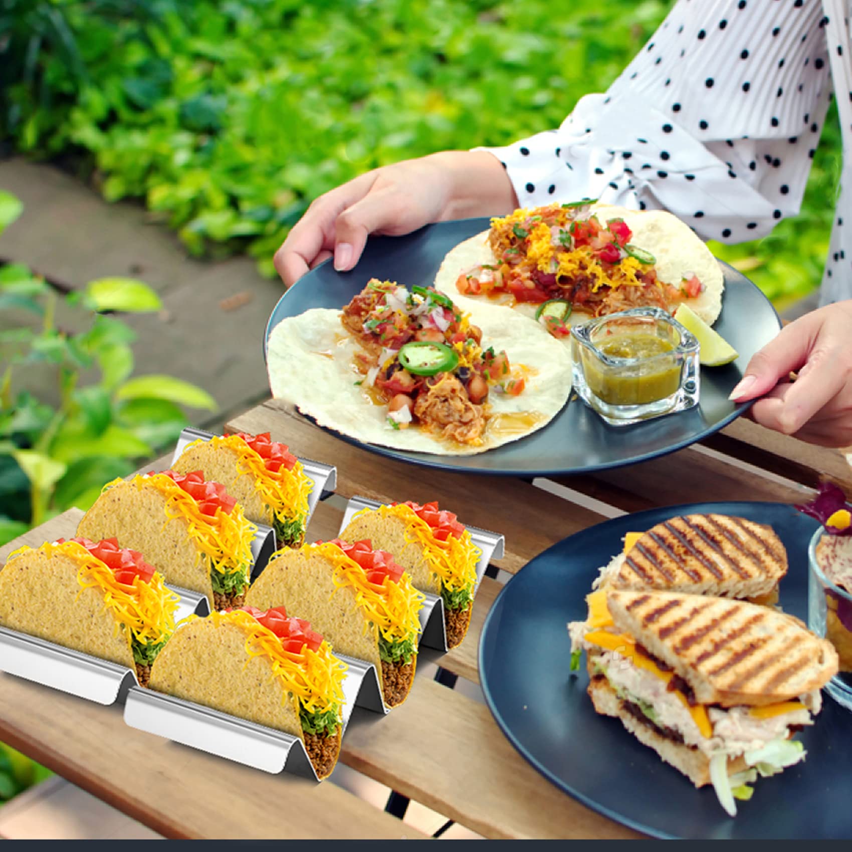 onlyfire Set di Porta Tacos da 4 Pezzi, Supporto per Taco con Maniglie in Acciai Inox per Ristorante e Casa