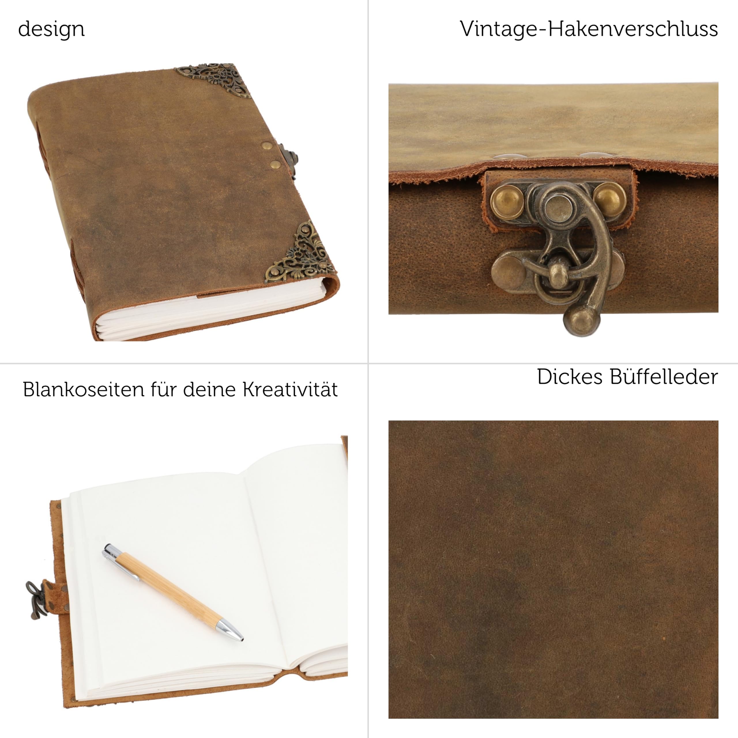 Gusti Buch Leder - Gerendiell Notizbuch Tagebuch Skizzenbuch DIN A5 Braun Leder