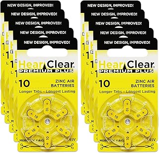 Hearclear Size 10 PR230 1.45V Hearing Aid Batteries Yellow Tab (60 Batteries)