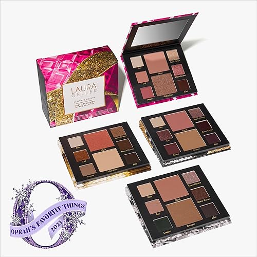LAURA GELLER Oprah's Favorite Things 2023 - Paleta de regalo para fiestas, 4 paletas de maquillaje de cara completa con sombra de ojos, iluminador,