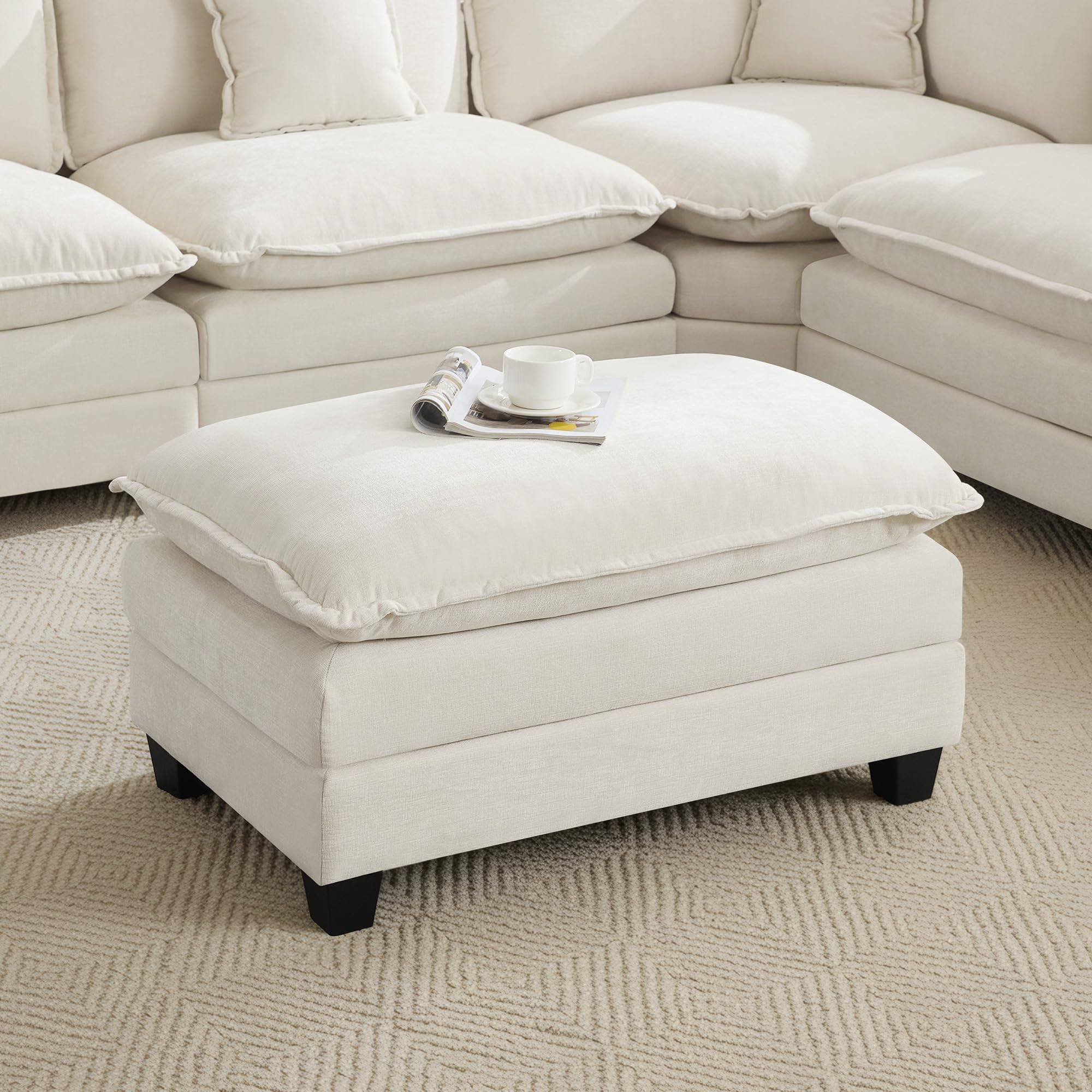35‘’ modern chenille cloud sofa ottoman,rectangle ottoman for modular sectional sofa, beige (similar photo);