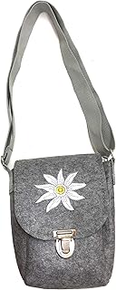 Borsa a tracolla in feltro grigio chiaro con stella alpina ricamata, circa 13 x 17 cm