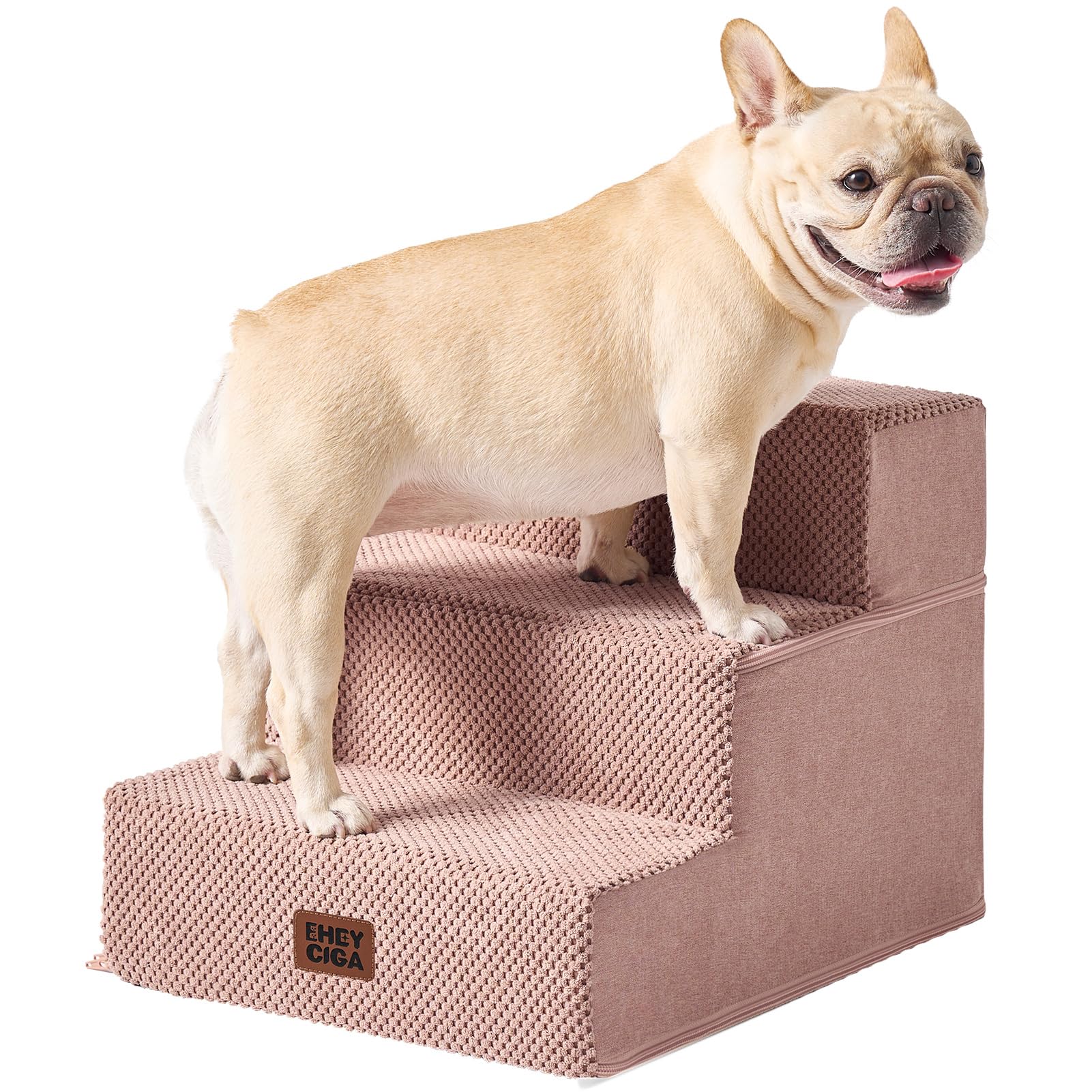 EHEYCIGA Dog Stairs for Small Dogs 13.5" H, 3-Step Dog Steps for Cats, Pink | Pet Steps for Couch Sofa and Chair, Non-Slip Balanced Pet Ramp Indoor