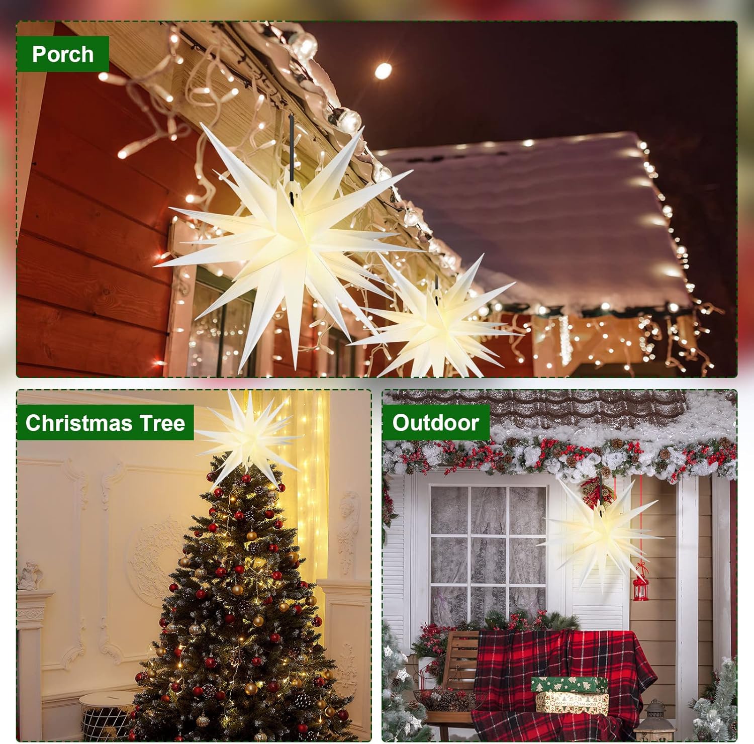 Riakrum Moravian Star Tree Topper Christmas Tree Decor Advent Star Hanging Outdoor Christmas Light Hanging Xmas Treetop for Holiday Decor(White,21 Inch)