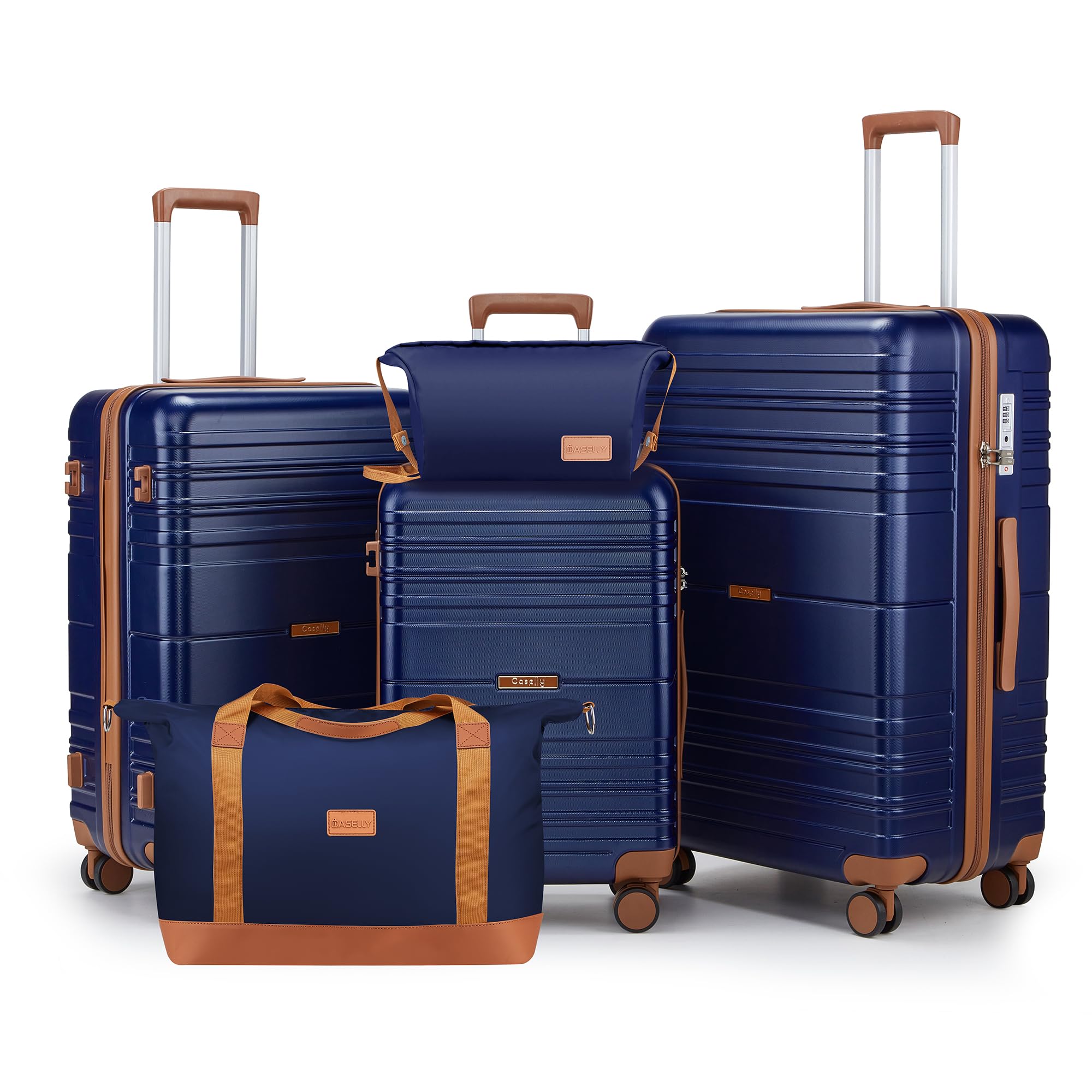 CASELLY Luggage Sets with spinner wheels, PC+ABS Hard Shell Travel Luggage,Lightweight Carry-on suitcases with TSA Lock,YKK Zippers (Navy, 5 piece