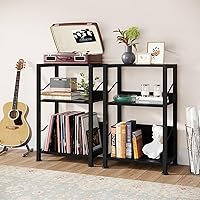 Vista 6 de Hosfais Soporte para tocadiscos de 3 niveles, discos de vinilo retro para almacenamiento de discos de vinilo para sala de estar y dormitorio (negro)