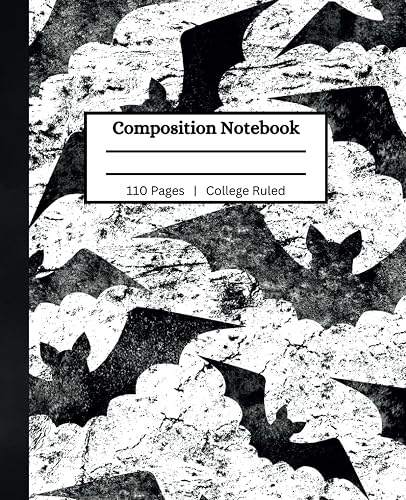 Bats Halloween Composition Notebook – 110 Pages, College Ruled, 7.25 x 9.5 Inch | Gothic Bat-Themed Writing Journal: Spooky Black and White Design for School, Office, or Creative Writing