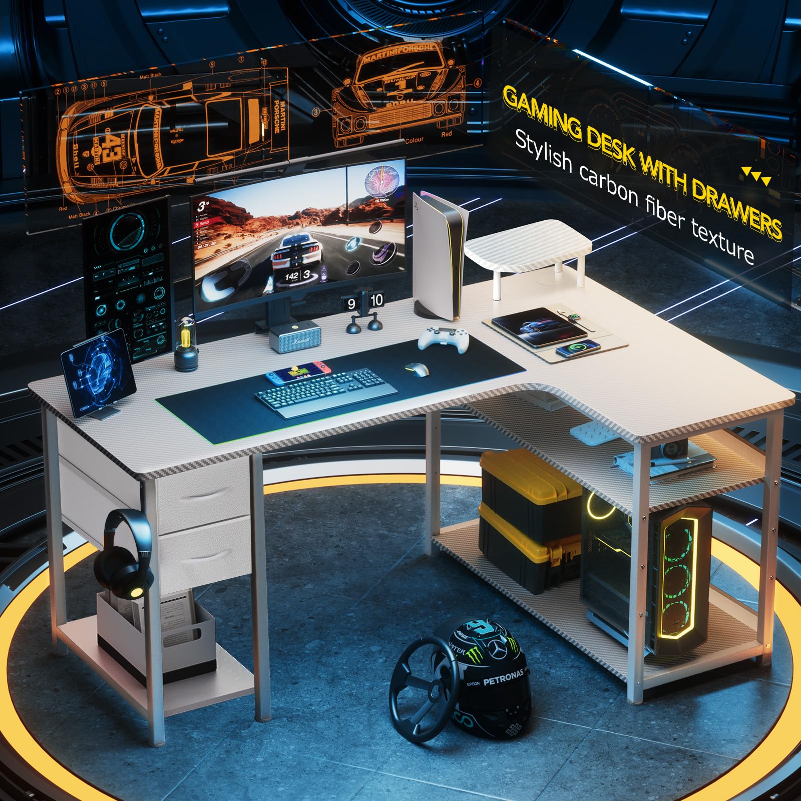 Amazon.com: GTRACING Gaming Desk with Drawers, Carbon Fiber Style 