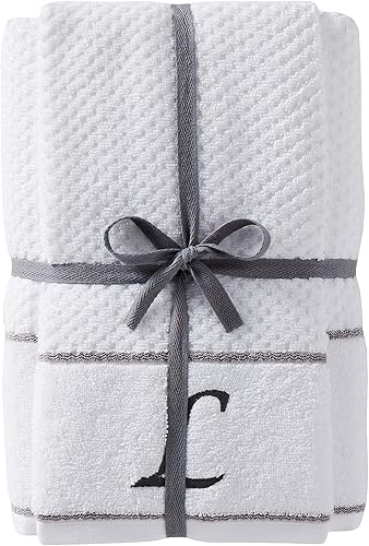 SKL Home by Saturday Knight Ltd. Monogram "L" - Juego de toallas de baño y manos, color blanco, paquete de 4