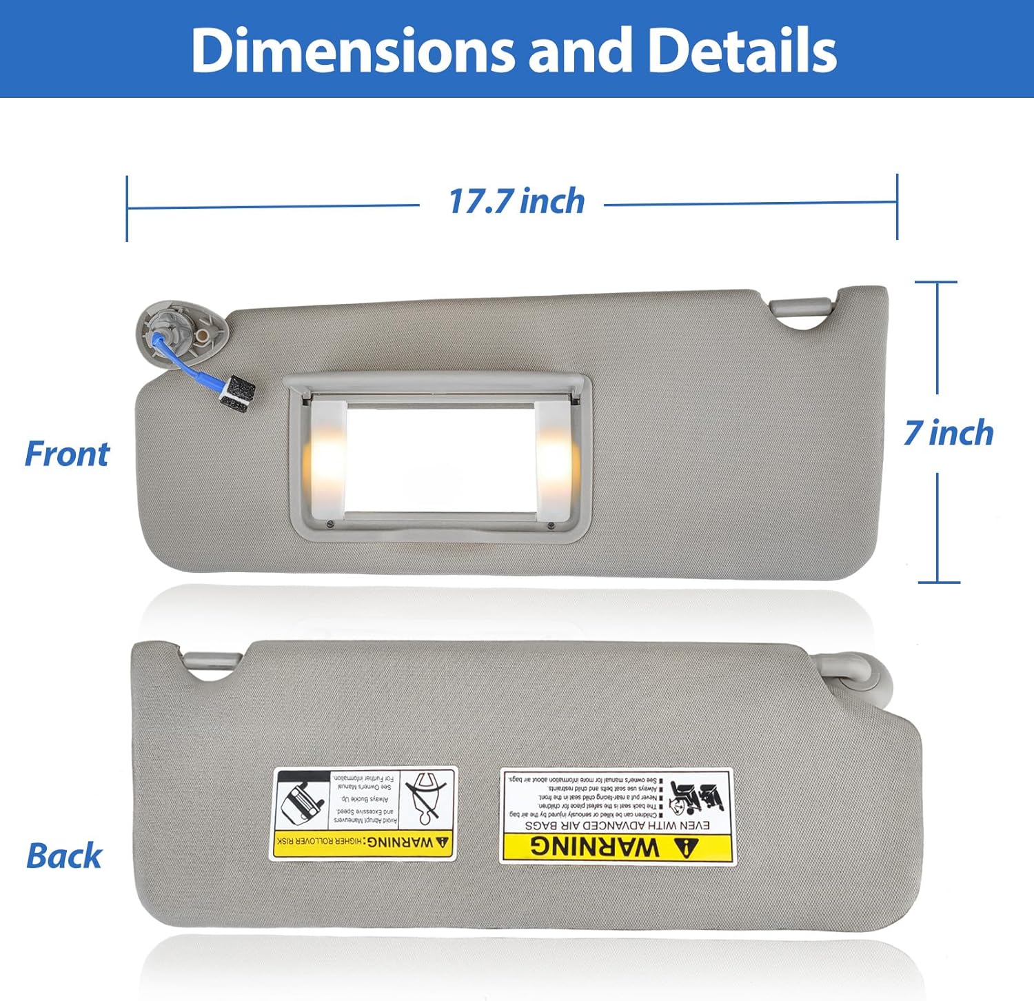 Left Side Sun Visor Fits for Honda Pilot 2017-2022, Fit for Honda Ridgeline 2018-2023 Replacement Sun Shade # 83280-TG7-A12ZB, Left Driver Side (Grey)