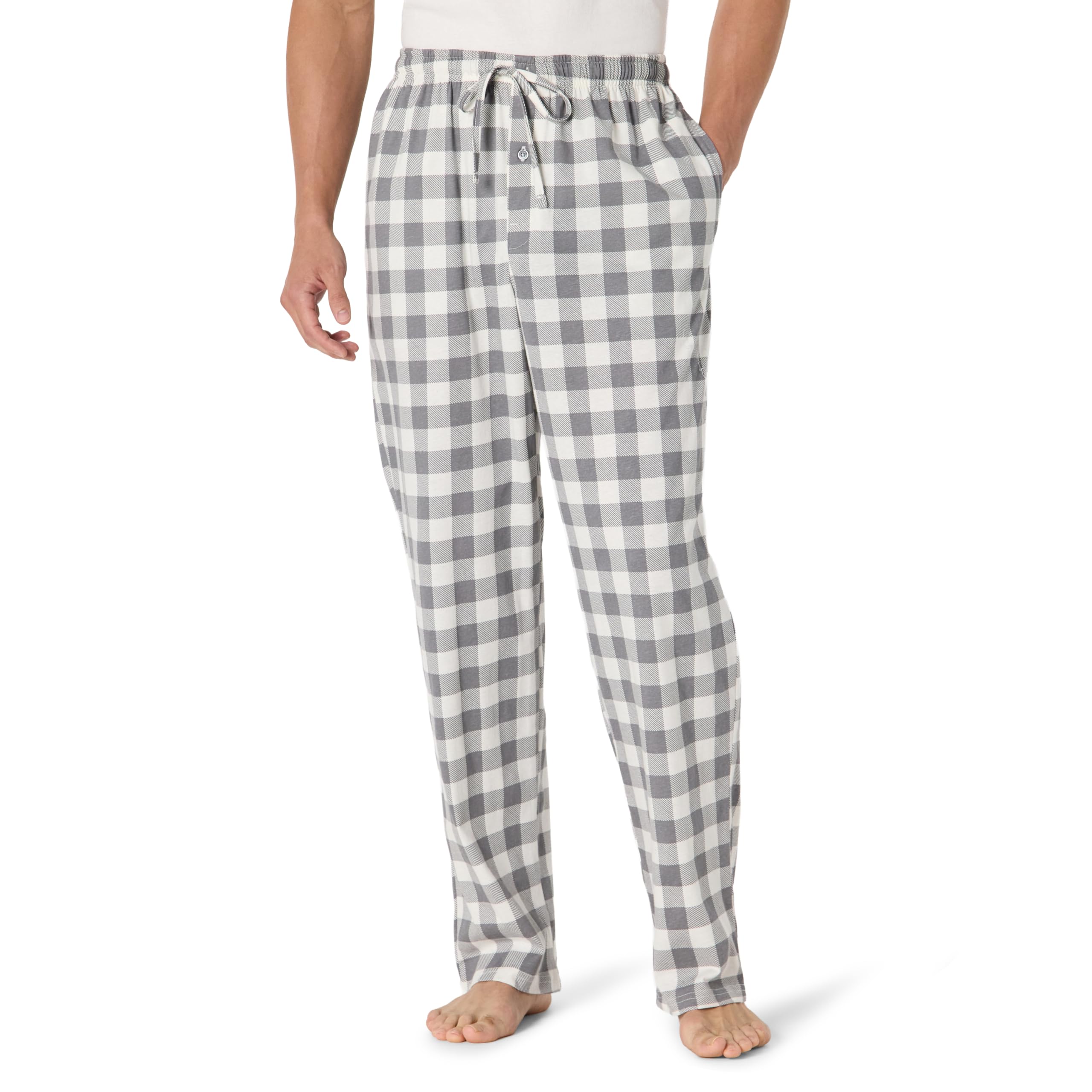 Amazon Essentials Men's Relaxed-Fit Lightweight Cotton Knit Lounge Pajama Pants, Grey Buffalo Check, XX-Large