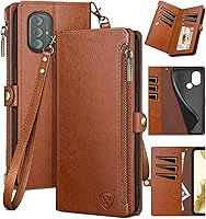 Vista 7 de XcaseBar Funda tipo cartera para Moto G Power 2022 5G con cremallera y tarjetero de crédito con bloqueo RFID, funda de piel sintética con tapa