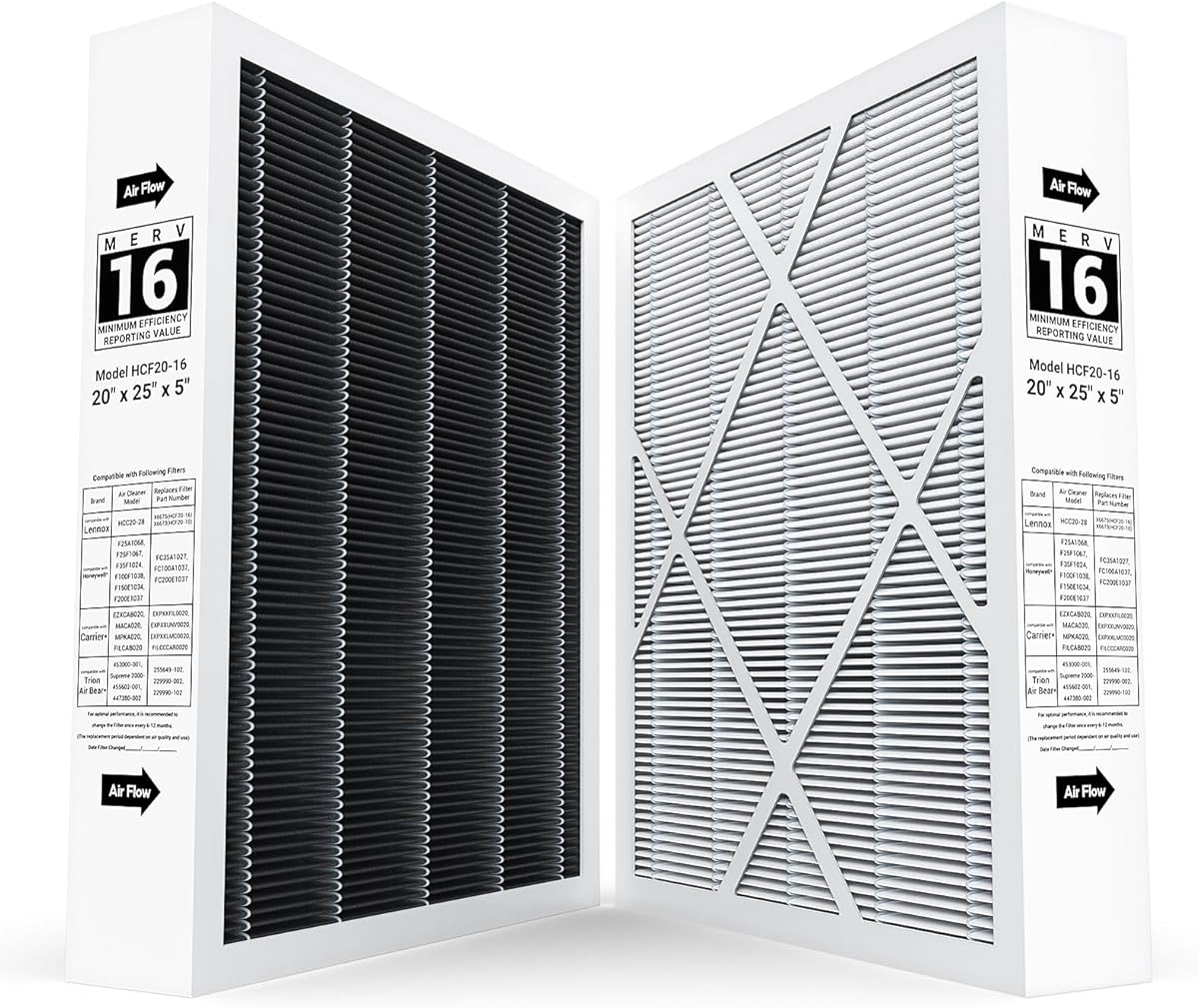 2 Pack 6675 20x25x5 MERV 16 Air Filter Compatible with 20x25x5 Healthy Climate Carbon-Clean 6675 MERV 16 Filter for HVAC System, Replaces Part # HCF20-16, HCF20-10