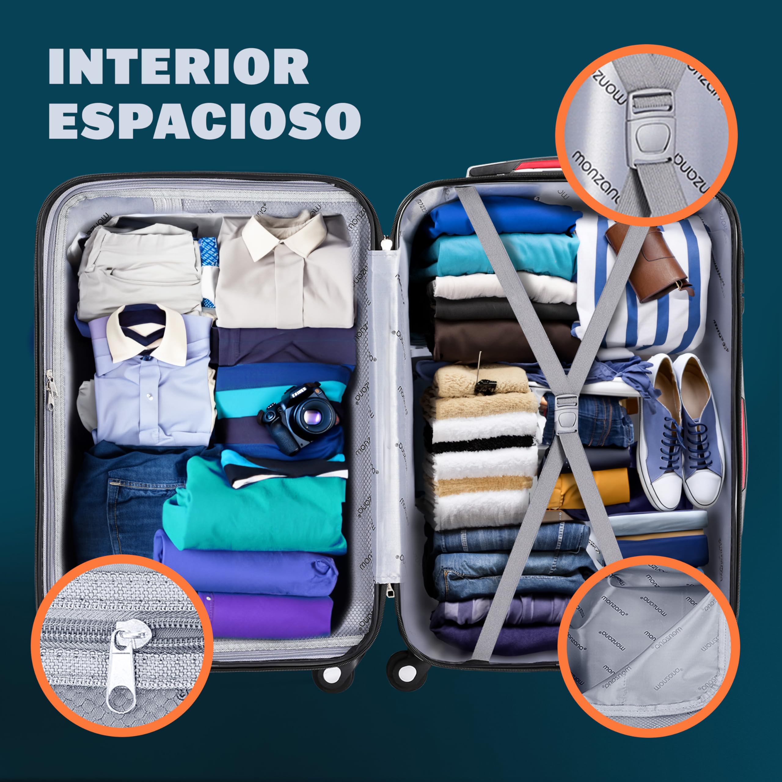 MONZANA® Maletas de Viaje Set 4 S-M-L-XL Equipajes Rígidos ABS Plata Asas de Gel Ruedas 360° Pies de Bloqueo