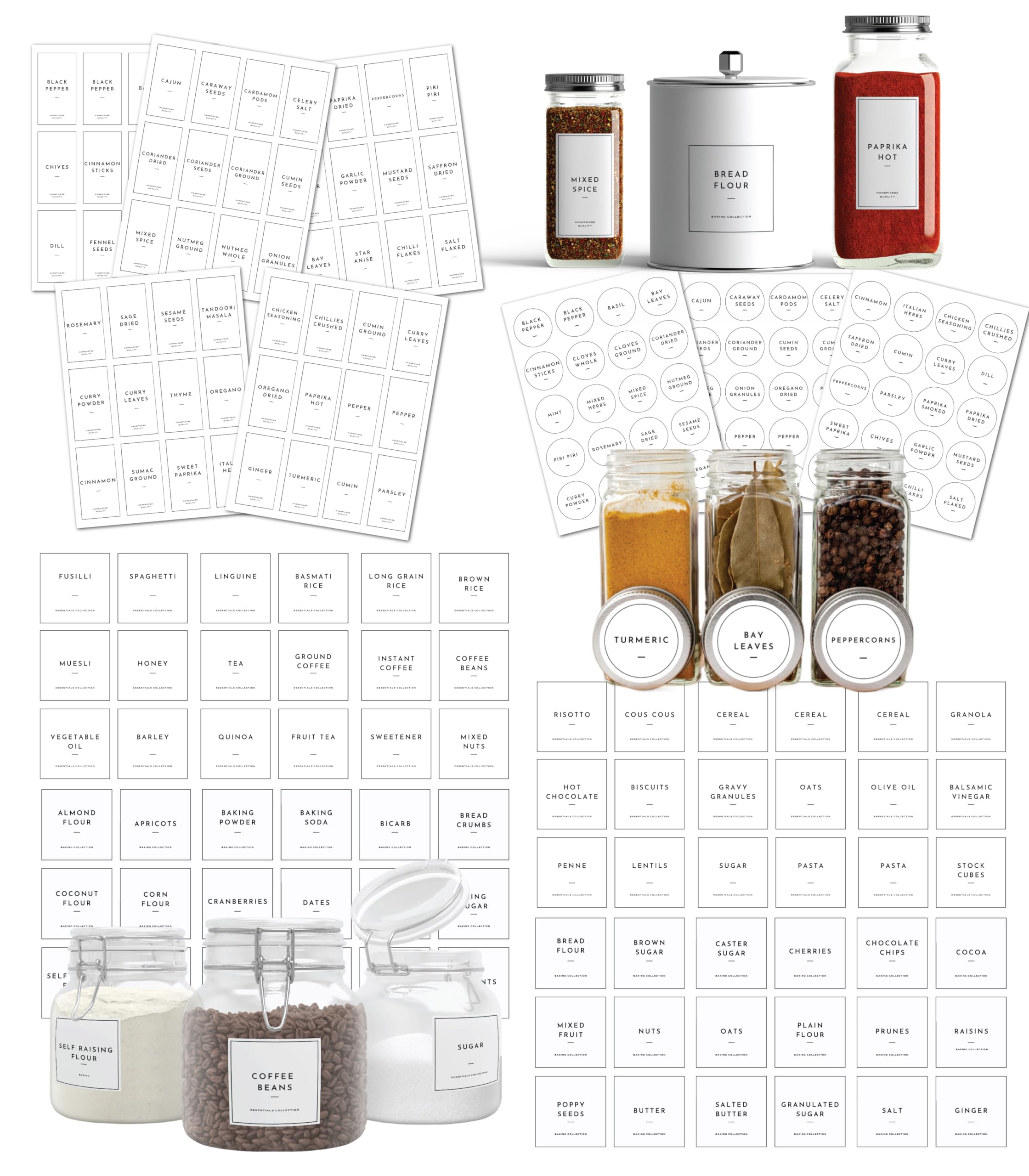 QuoteMyWall Pantry Labels Stickers for Kitchen Organisation Vinyl Jar Container Tags for Baking Tea Coffee Pasta Essential Modern Pack (Full Set (192 Labels))