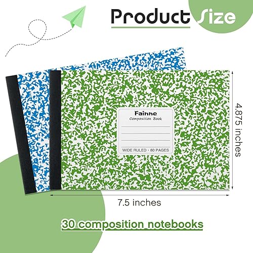 Miniatura 2 de Fainne Paquete de 30 cuadernos de composición de tamaño medio de 4-78 x 7-12 pulgadas de ancho, con rayas de media página, cuaderno de composición