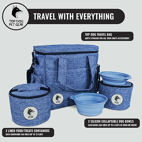 Miniatura 3 de Top Dog Pet Gear Bolsa de viaje azul para perros, incluye bolsa de viaje, cuencos de viaje para perros, almacenamiento de alimentos, bolsas para