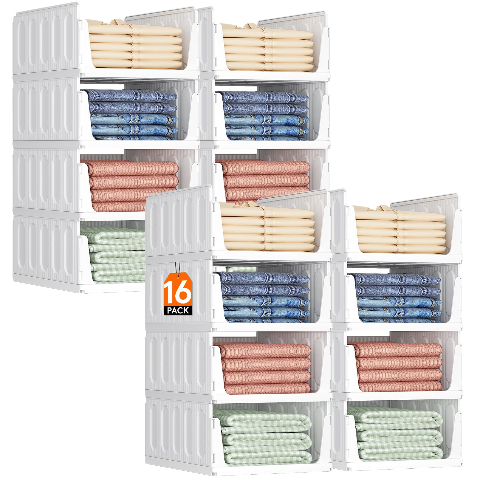 Lifewit 16 Pack Stacking Closet Organizers Shelf for Clothes 16.5" Depth
