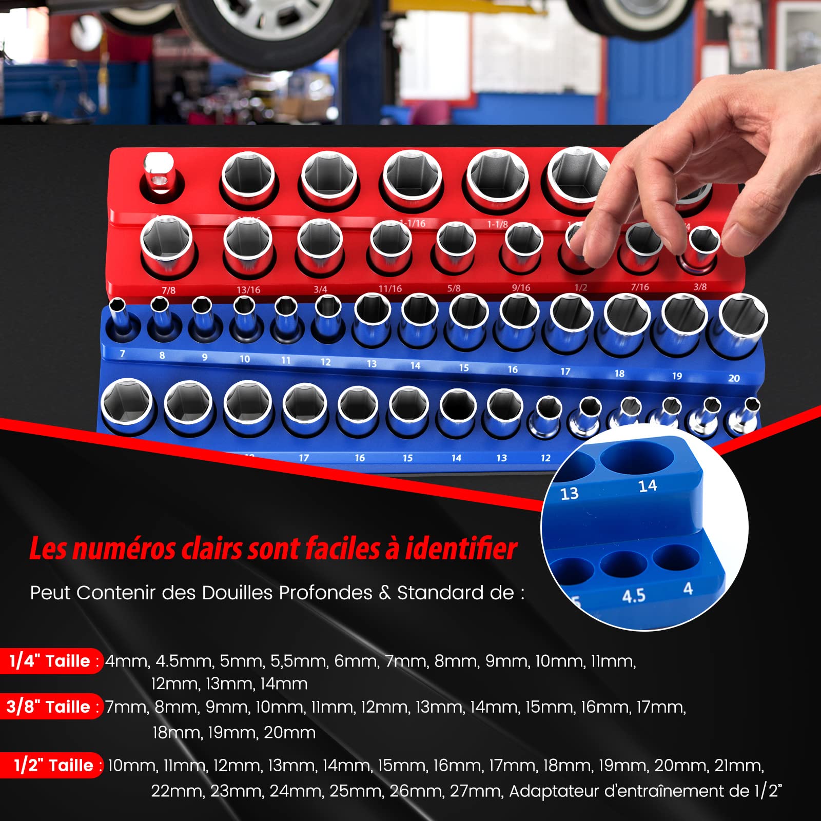 KIMISS 3-delige Magnetische Doppenbak met 1/4, 3/8 en 1/2