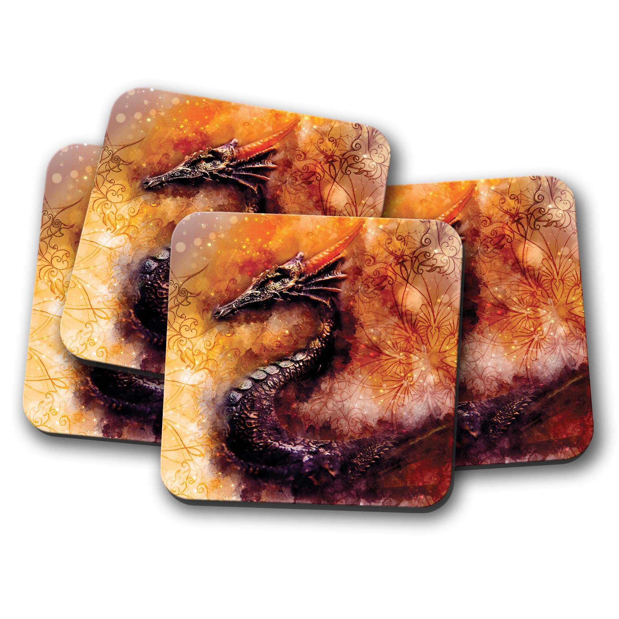 Destinationvinyl Multicolor 4 Set - Beautiful Dragon Coaster - Dragons Mythical Medieval Chinese #13273